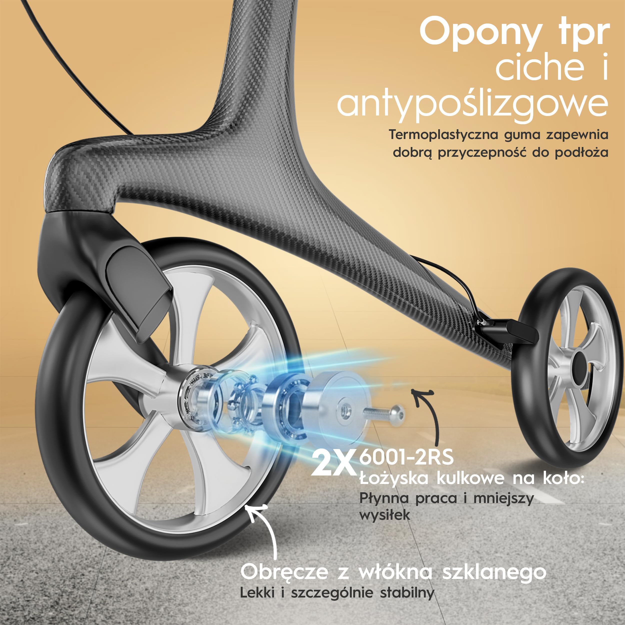 Rollator węglowy składany lekki z siedziskiem, ultralekki rollator podróżny 5,5 kg, balkonik dla seniorów z 9-stopniową regulacją wysokości, składana pomoc do chodzenia, z torbą