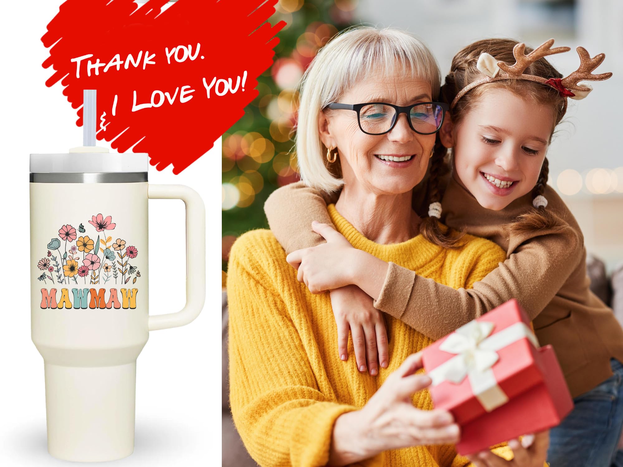AMZUShome 40 oz Tumbler with Handle for Mawmaw.Mothers Day Tumbler Gifts for Mawmaw.Birthday Anniversary Christmas Mawmaw Gift.Mawmaw Cup Mawmaw Tumblers from Grandchildren.