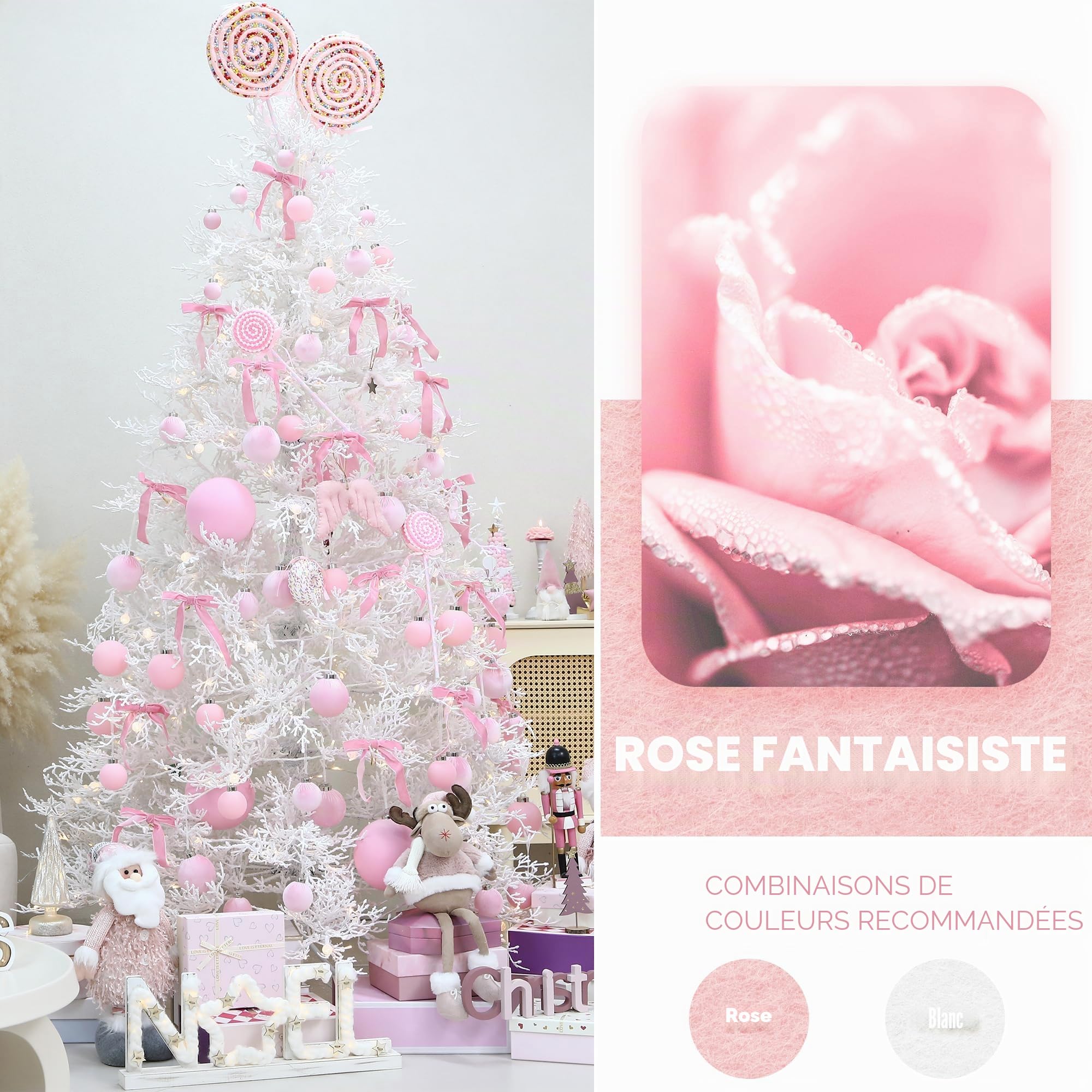 Sea Team 25 Boules Noël Velours incassables 60mm Rose | Boules en velours incassable, parfaites pour arbre, couronne, guirlande. Idéales pour Noël, mariage, fête.