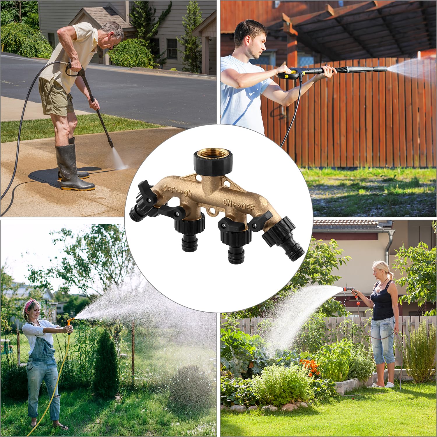 QWORK® Distributore a 2 Vie per Tubi in Ottone, Distributore per Rubinetto da 3/4 di Pollice, Distributore per Rubinetto da Giardino, Adattatore per Rubinetto per Casa, Giardino e Cucina