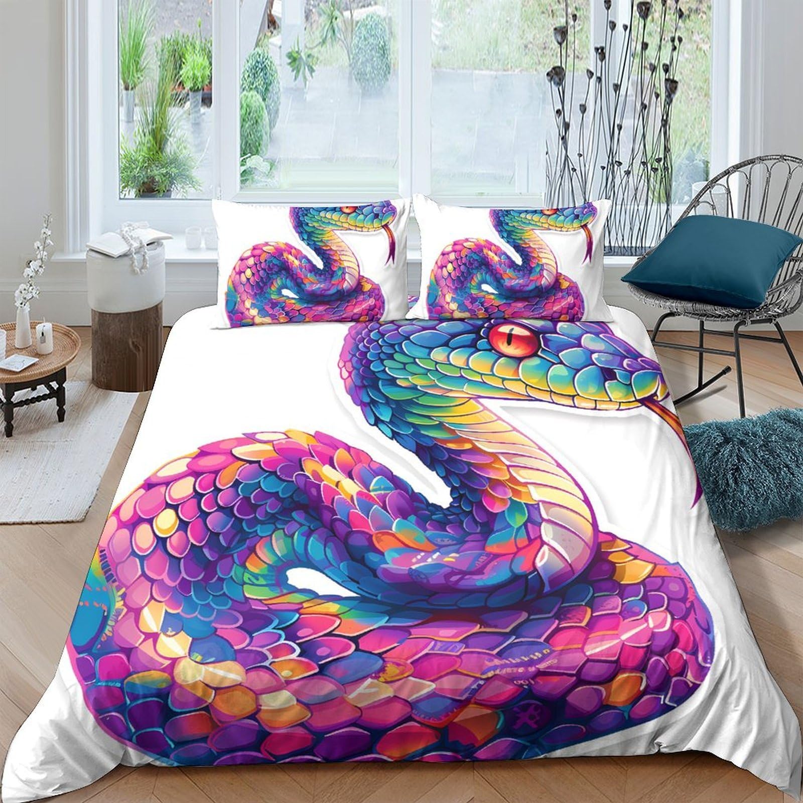 Ctjqhvkz Style-6 3D Printed Vibrant Snake Fitted Sheet Microfiber Soft Breathable Colorful Reptile Bed Cover For Bedroom Dorm Decor Protection Single（135X200cm）
