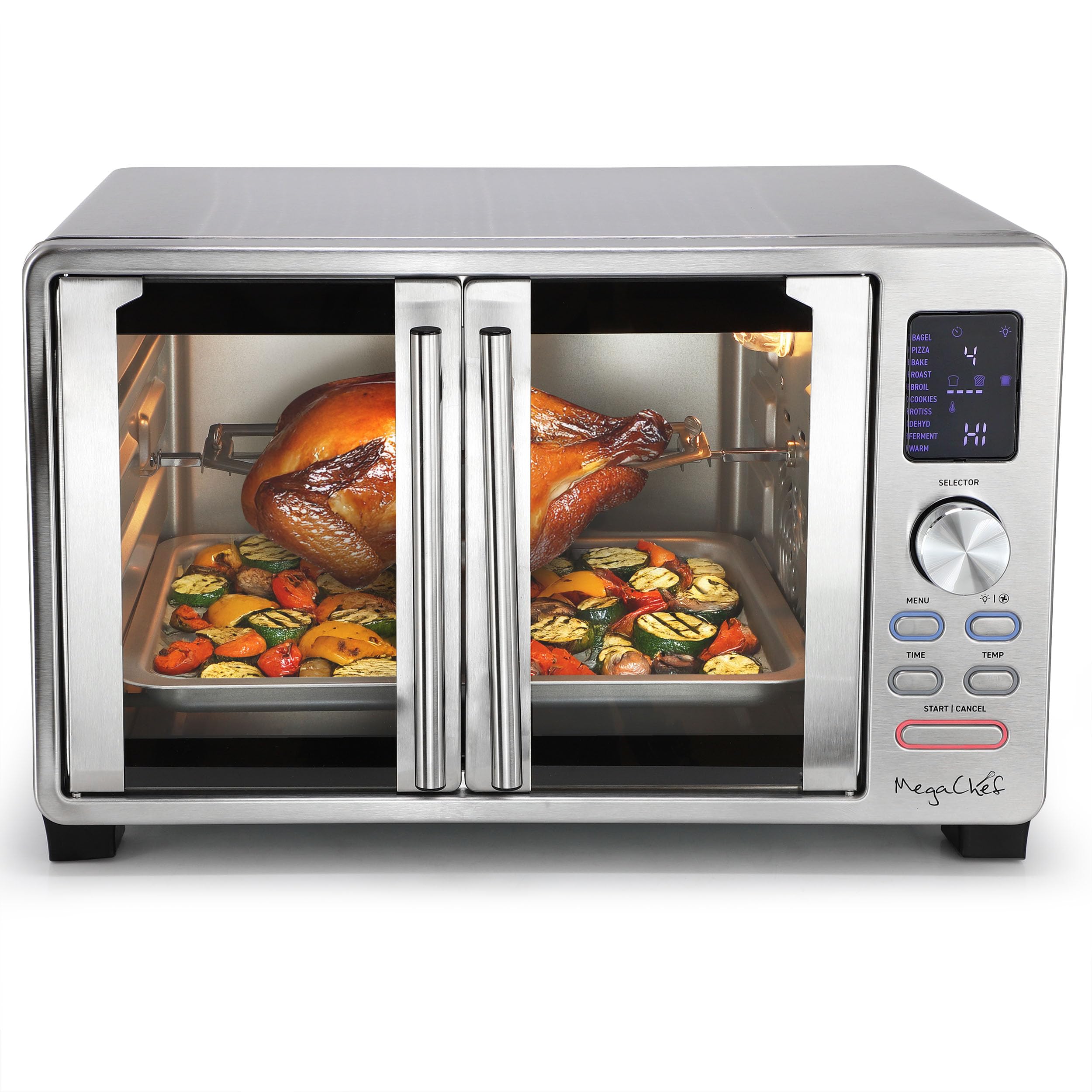 Photo 1 of Megachef 25 er Digital Electric French Door Multi-Function Counter Top Oven with Rotisserie Set & Toast, Bagel, Pizza, Bake, Roast, Broil, Cookies, Rotisserie, Dehydrate, Ferment, Warm Functions