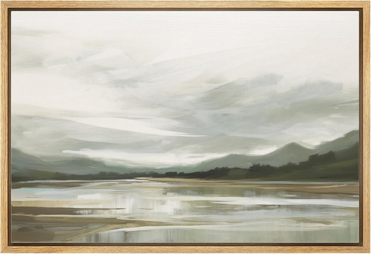 wall26 Framed Canvas Print Wall Art Storm Cloud Mountain Range Lake Nature Wilderness Illustrations Fine Art Decorative Farmhouse/Country Relax/Calm/Cozy Multicolor Zen for Bedroom - 24"x36" Natural