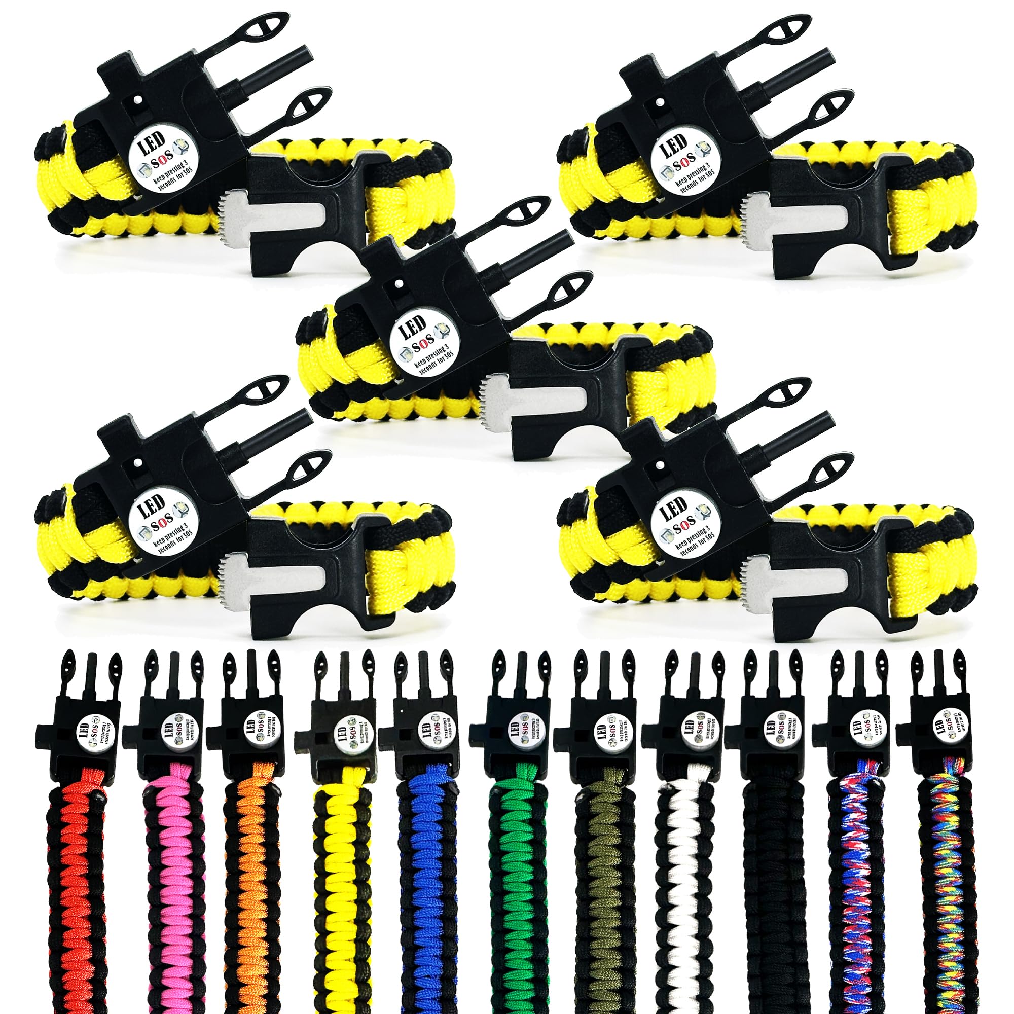 Spark and Shine Paracord Bracelet - Yellow - Bright LED SOS Light and Ferro Rod with Scraping Tool - Emergency Survival Whistle - 550 Paracord - Perfect Tool for The Outdoors (5)