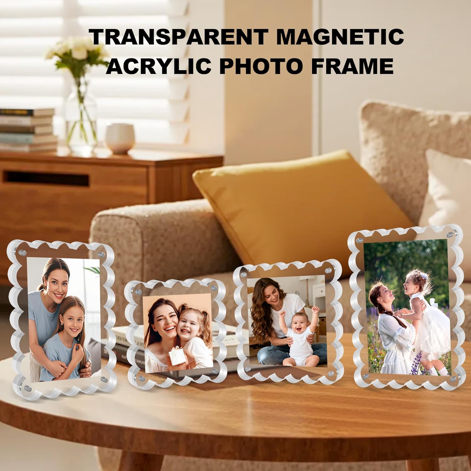 5 x 7 Acrylic Picture Frames 3 Pack, Frameless Magnetic Photo Frame Double Sided Self Standing, Thick Clear Picture Frame Gifts Ideal for Bedroom Living Room
