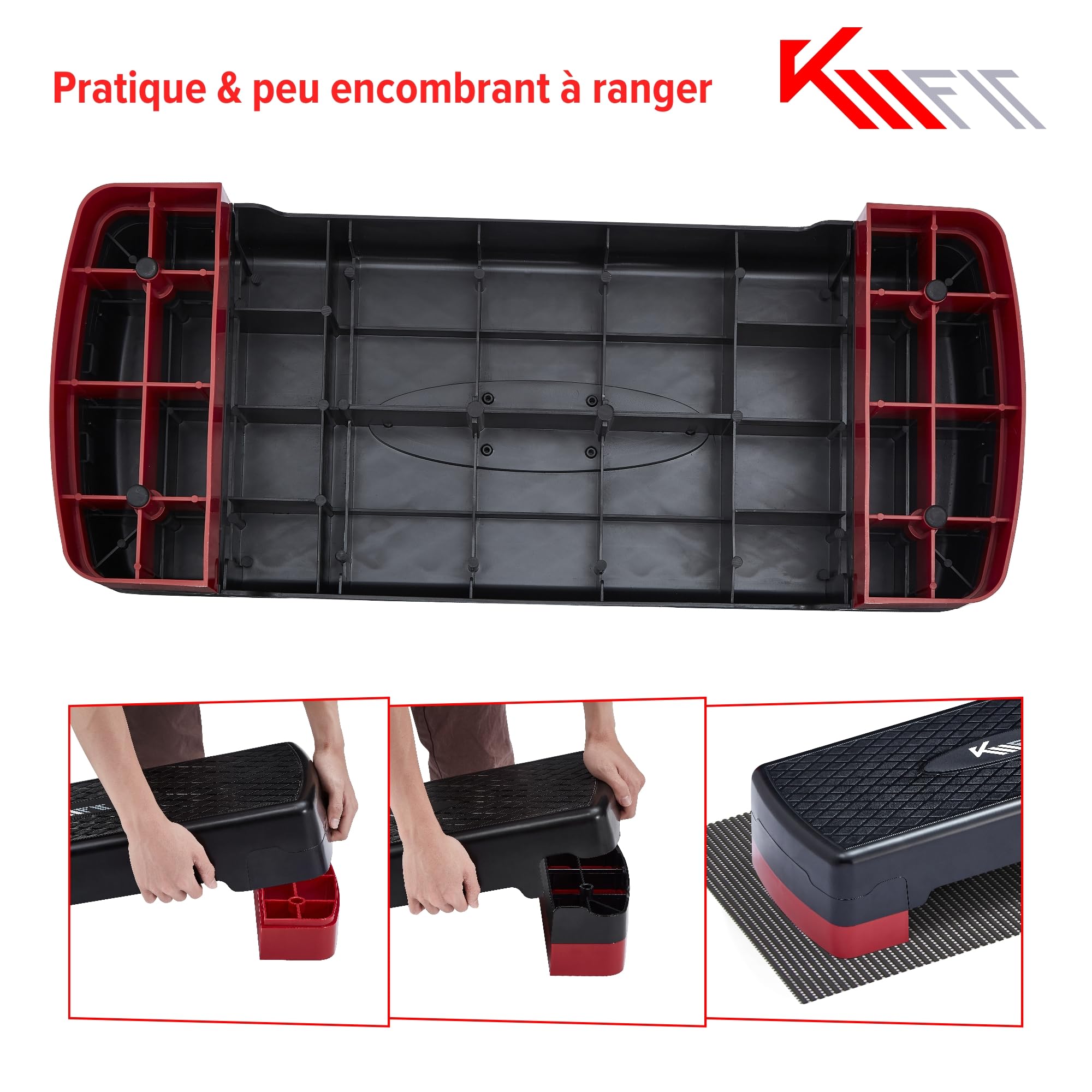 KM-Fit Stepper de Fitness | Plateau de Step Aerobic pour la maison | Step-Bench à 2 hauteurs réglables | Capacité jusqu’à 200 kg | Stepper de gymnastique pour la maison avec tapis antidérapant | Banc