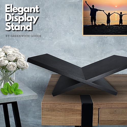 Miniatura 6 de Soporte para libros de madera maciza, soporte grande de madera de roble negro con marco cruzado para libros y exhibición para mesa de centro y