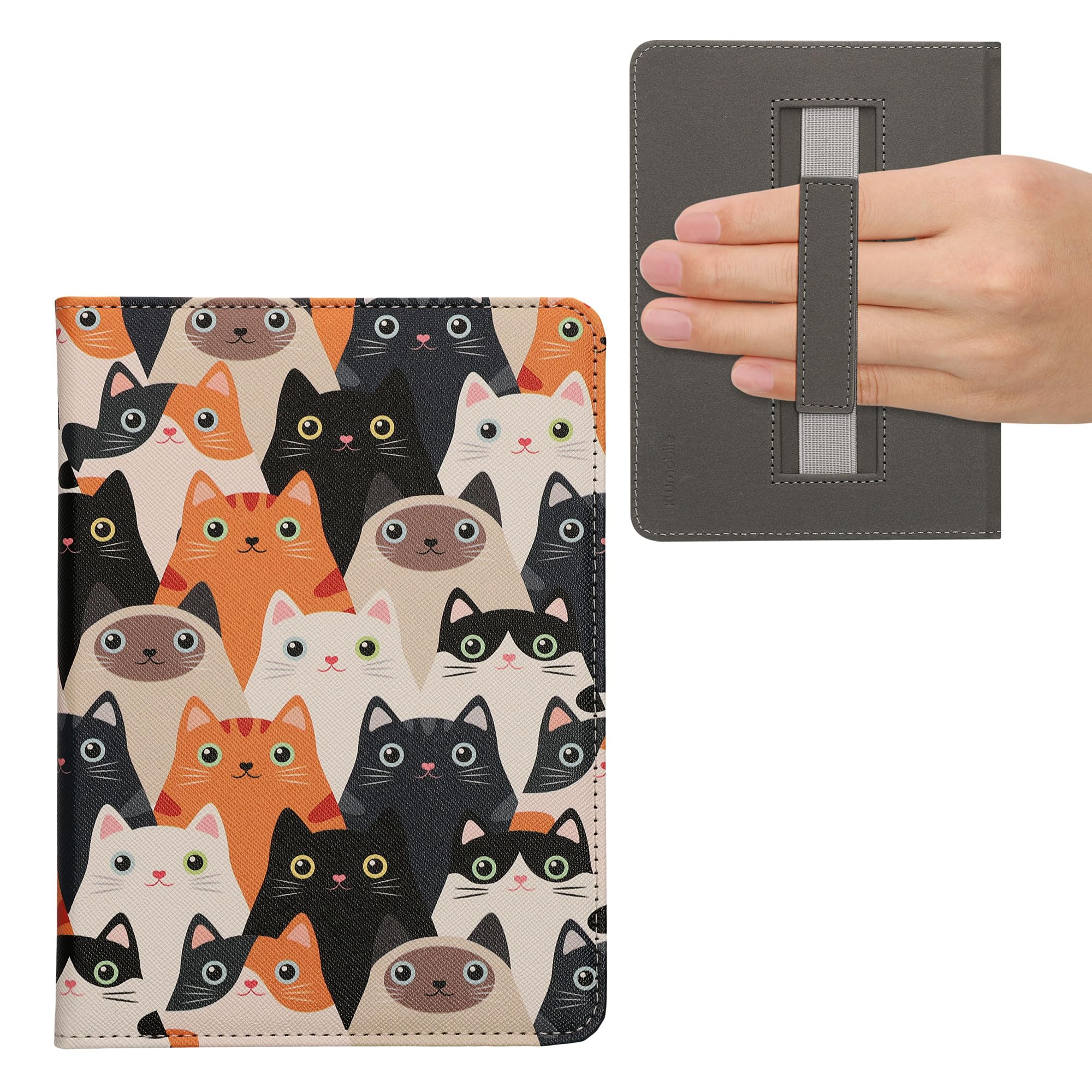 kwmobile Étui Compatible avec Amazon Kindle Paperwhite (2024)/Colorsoft Coque - Étui à Rabat magnétique Tablette eReader Similicuir avec Sangle - Orange-Noir-Blanc