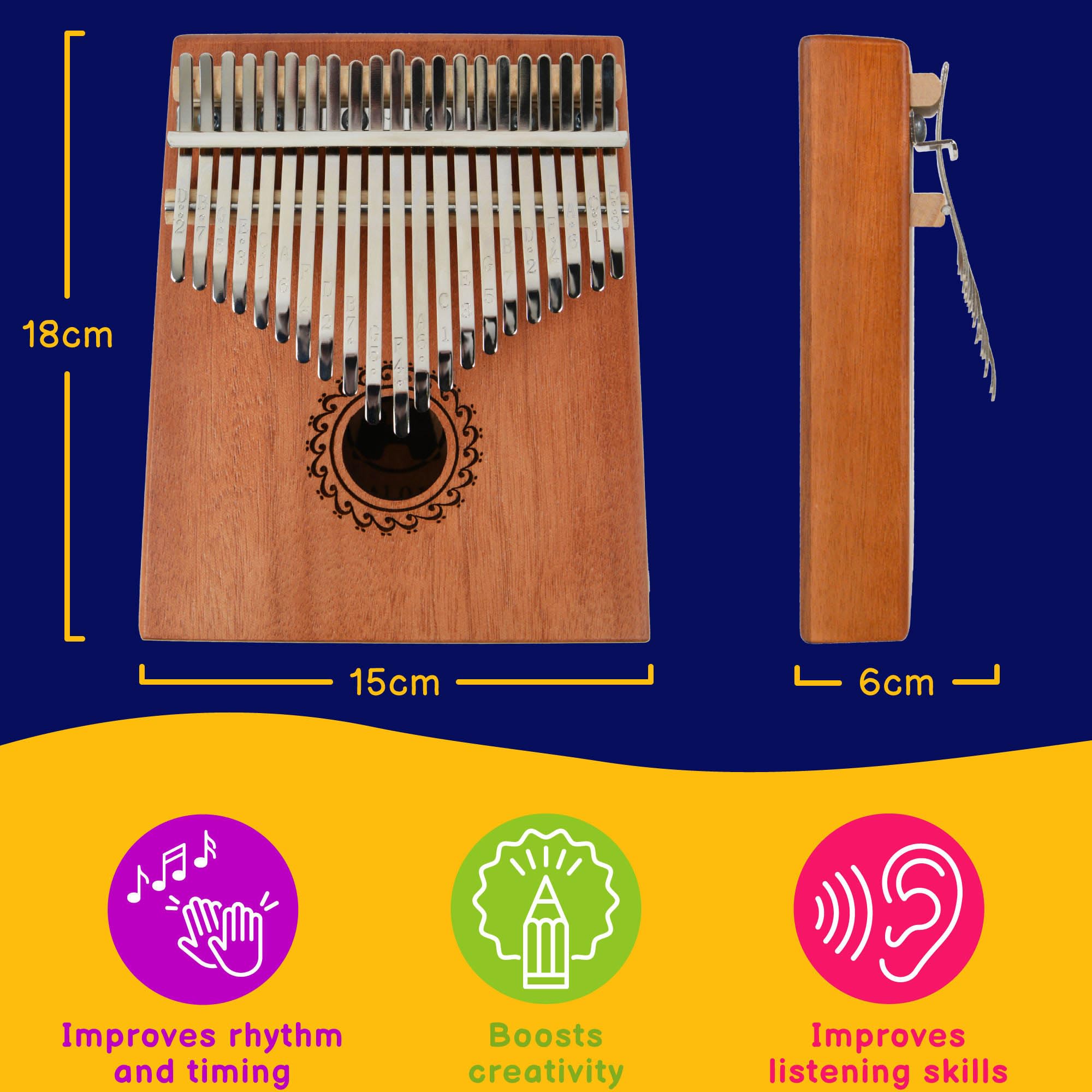 A-Star Kalimba-Daumenklavier mit 21 Tasten und Mahagonikorpus – inklusive Stimmhammer, Spielanleitung und Daumenschutz