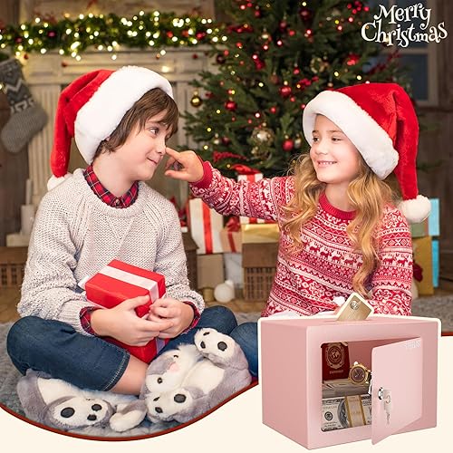 Miniatura 8 de Caja fuerte con llave, caja fuerte rosa para niños, caja fuerte de 0.23 pies cúbicos con ranura para monedas, almacenamiento de efectivo para el