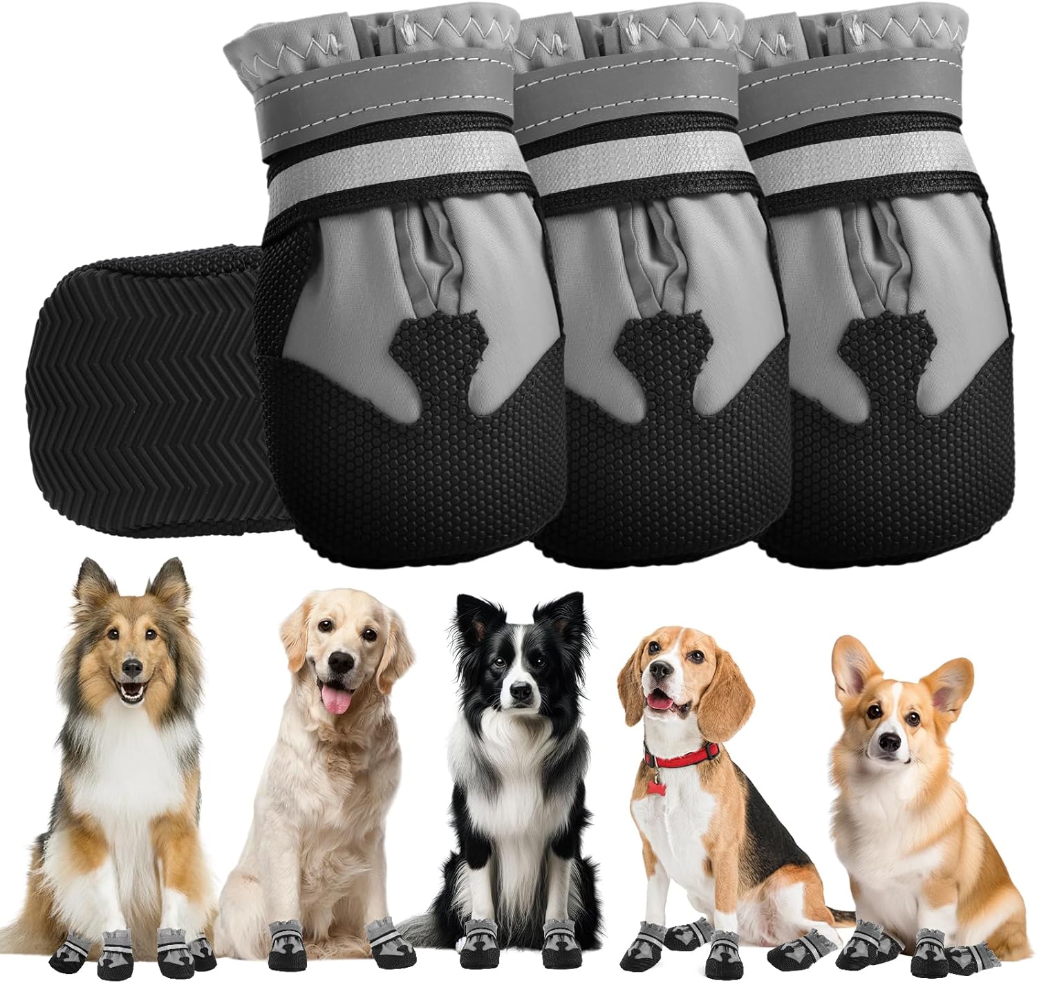 Paw Protector 4 Stivali per Cani Impermeabili con Cinturini Riflettenti, Antiscivolo Regolabili e Lavabili, Protezioni per Zampe per Cani Piccoli, Medi e Grandi
