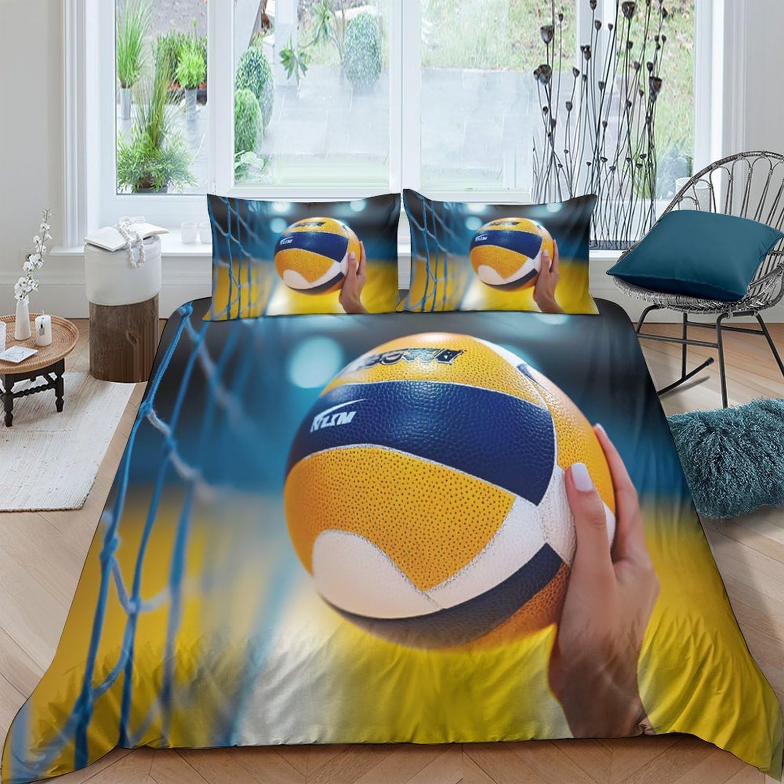 Ctjqhvkz Style-4 3D Printed Volleyball Game Fitted Sheet Microfiber Soft Anti-Slip Sports Court Bed Cover For Bedroom Dorm Mattress Decor Single（135X200cm）