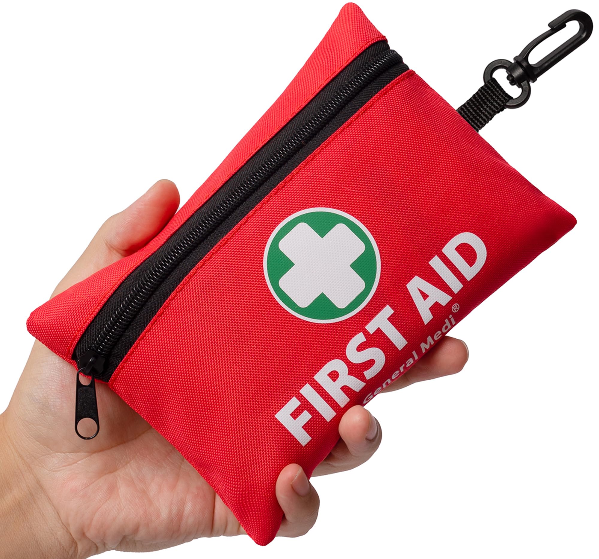 General Medi Mini First Aid Kit, 110 Piece Small First Aid Kit - Includes Emergency Foil Blanket, Scissors for Travel, Home, Office, Vehicle, Camping, Workplace & Outdoor (Red)