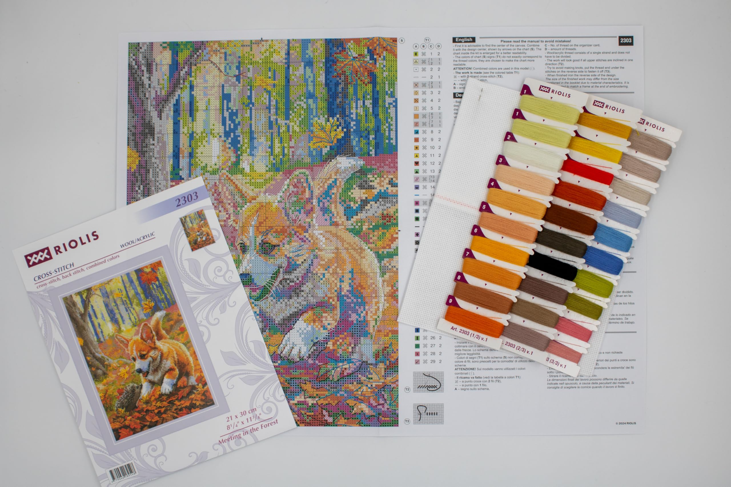 RIOLIS - Incontro nella foresta 2303, Cane Punto croce 21x30cm, Punto croce kit da ricamare, Disegni da ricamare, Embroidery kit, Animali Kit ricamo punto croce