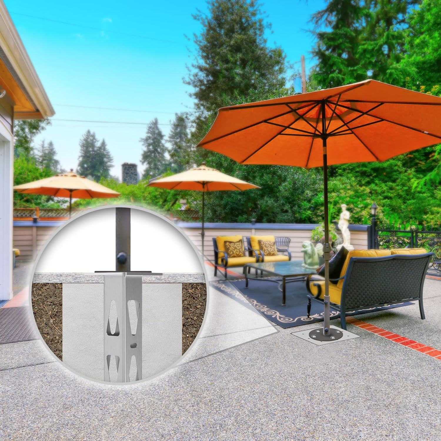 Dolibest Heavy Duty In-Ground Umbrella Base, Universal Steel Rustproof Steel Ground Umbrella Stand, Space-Saver Steel Anchor for Outdoor Offset Cantilever and Middle Pole Patio Umbrellas