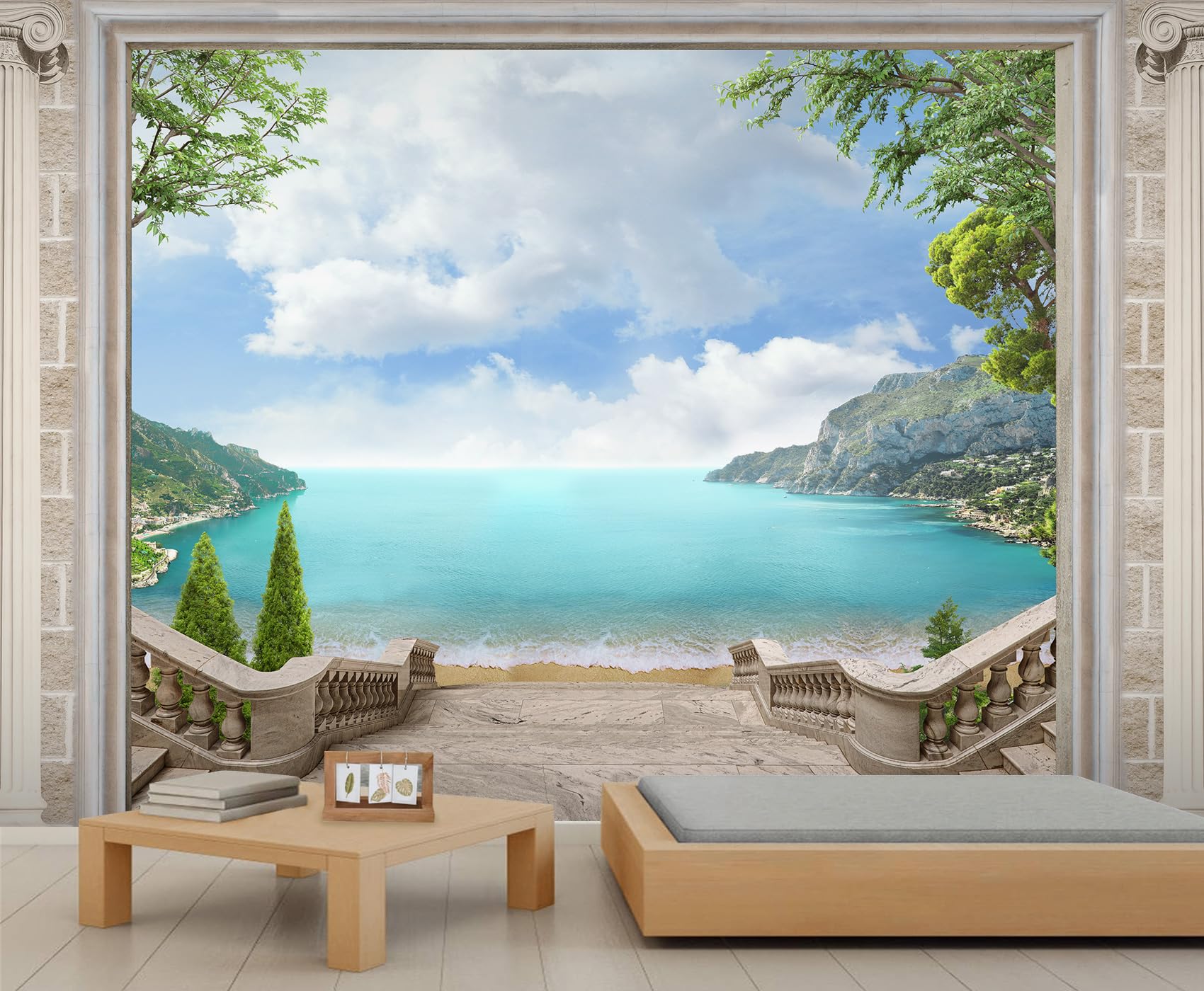Qdjkbl Women's Mediterranean Sea Mural Wallpaper Ocean Mountain Mural Villa Balcony Landscape Wall Murals Customizable Size Murals For Bedroom Kitchen Company 250 X 175 Cm