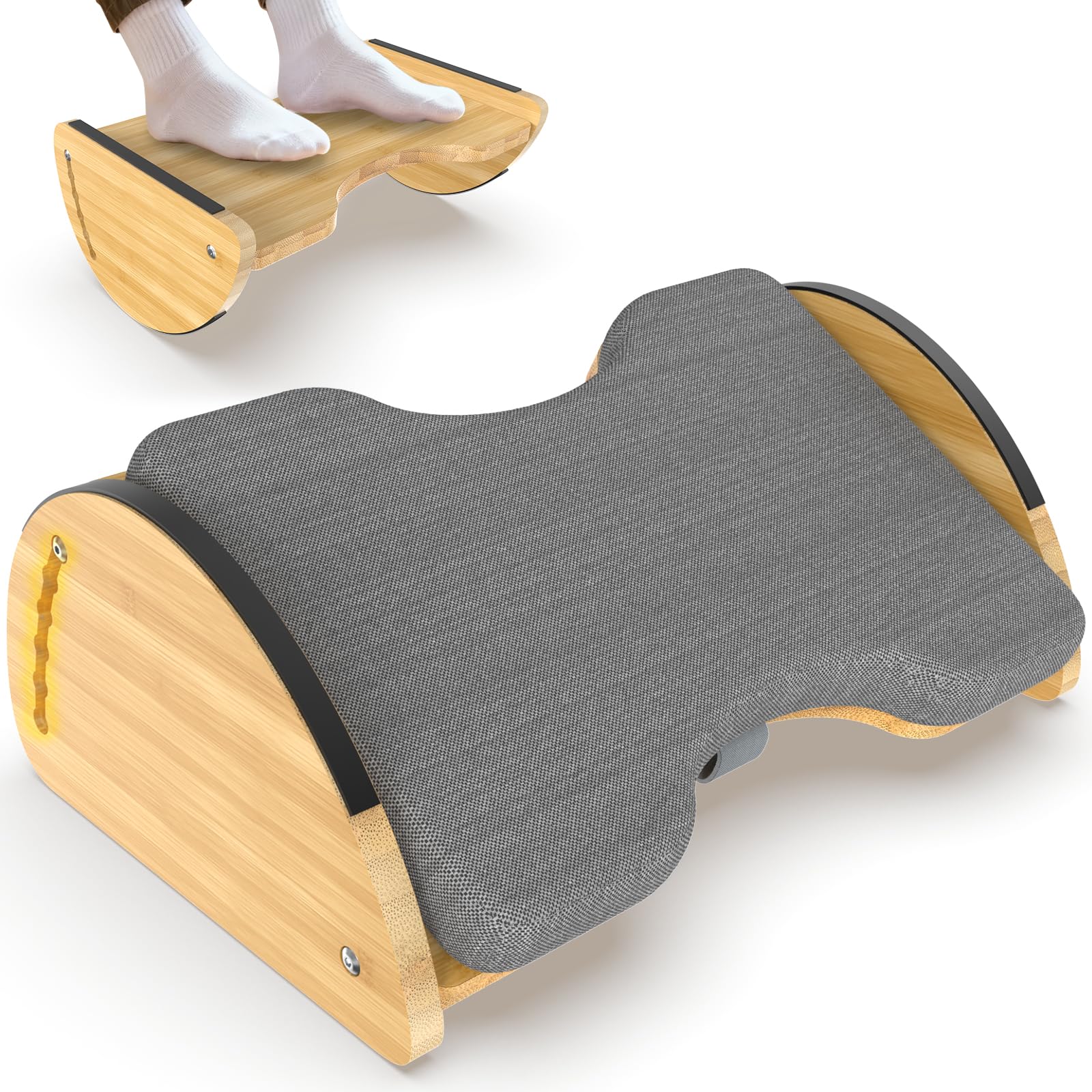 3-in-1 Under Desk Foot Rest, Adjustable Ergonomic Footrest for Office & Home, Bamboo Foot Stool with 6 Heights,Rocking & Cushion Modes - Anti-Slip,Easy Assembly Perfect for Gaming,Working & Relaxing