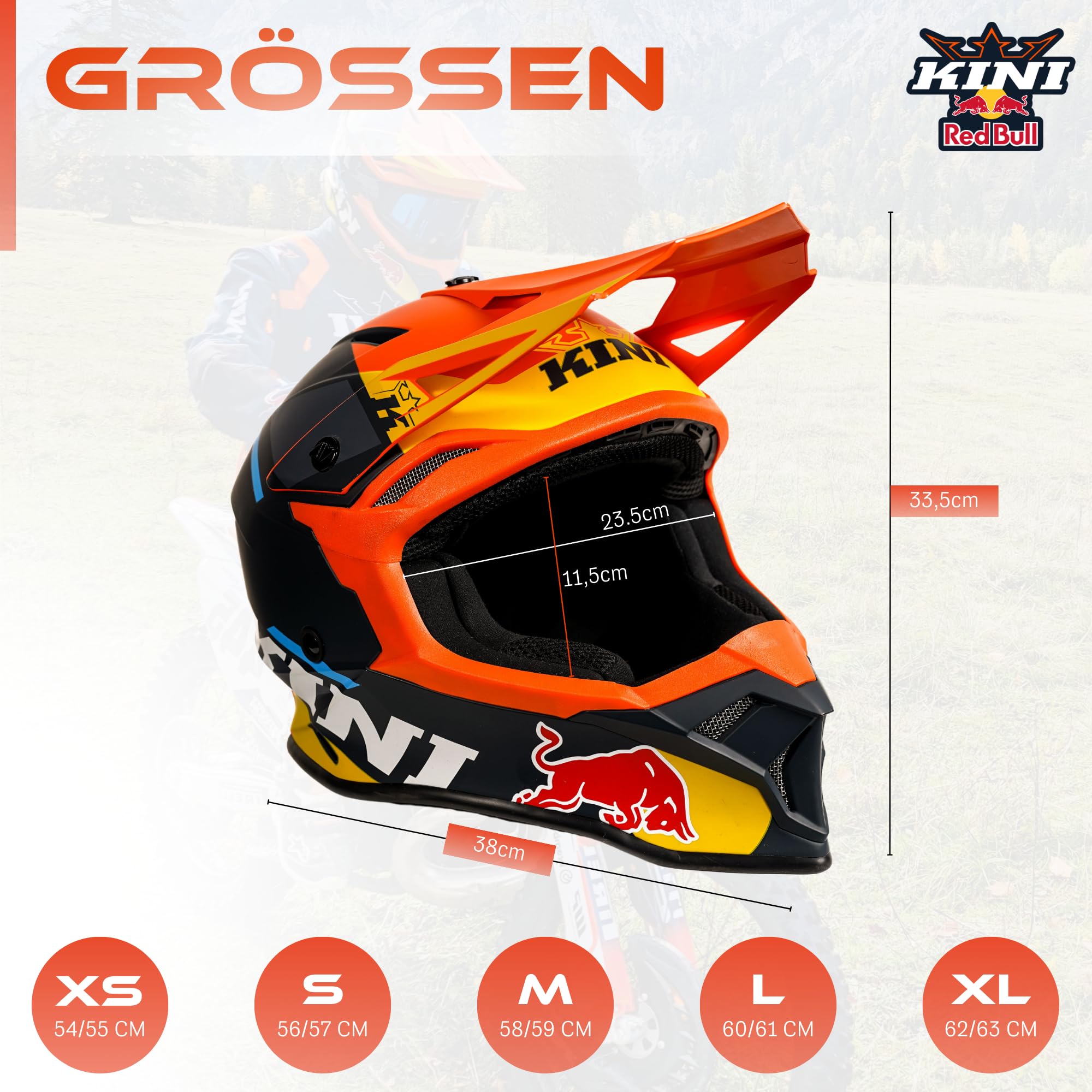 Kini Red Bull Motocross Helm Herren [Premium] Geprüfter Motorradhelm für Renneinsatz - Crosshelm als Enduro Helm Downhill Helm einsetzbar - Motocross Helm Brillenträger geeignet