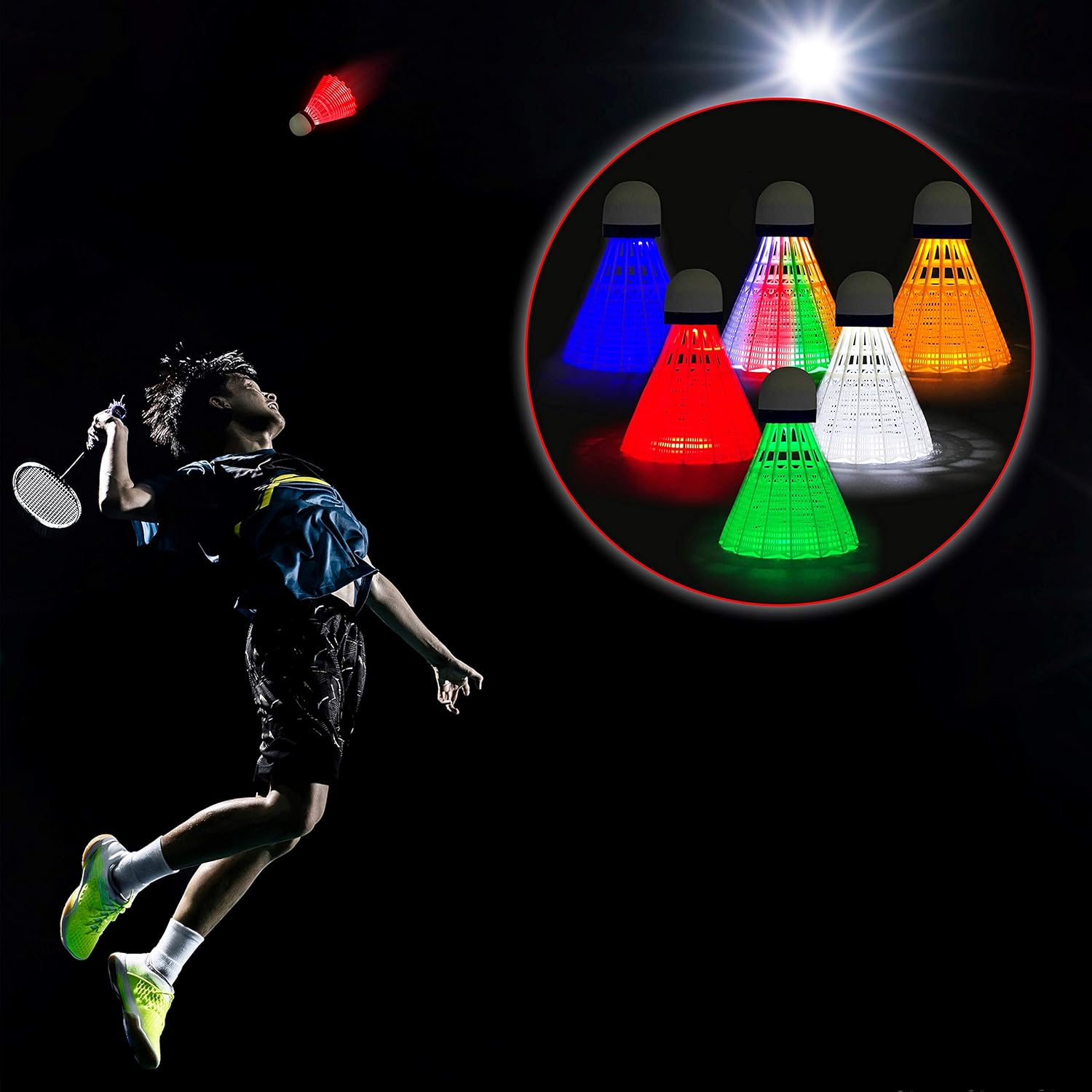 IVMA Sports LED Badminton shuttlecocks Nylon 6 pcs | Glow in The Dark Birdies for badmitton | Speedminton Birdy for Outdoor and Indoor Sport Activities | Light up Shuttlecock Birdie Balls Set : Sports & Outdoors