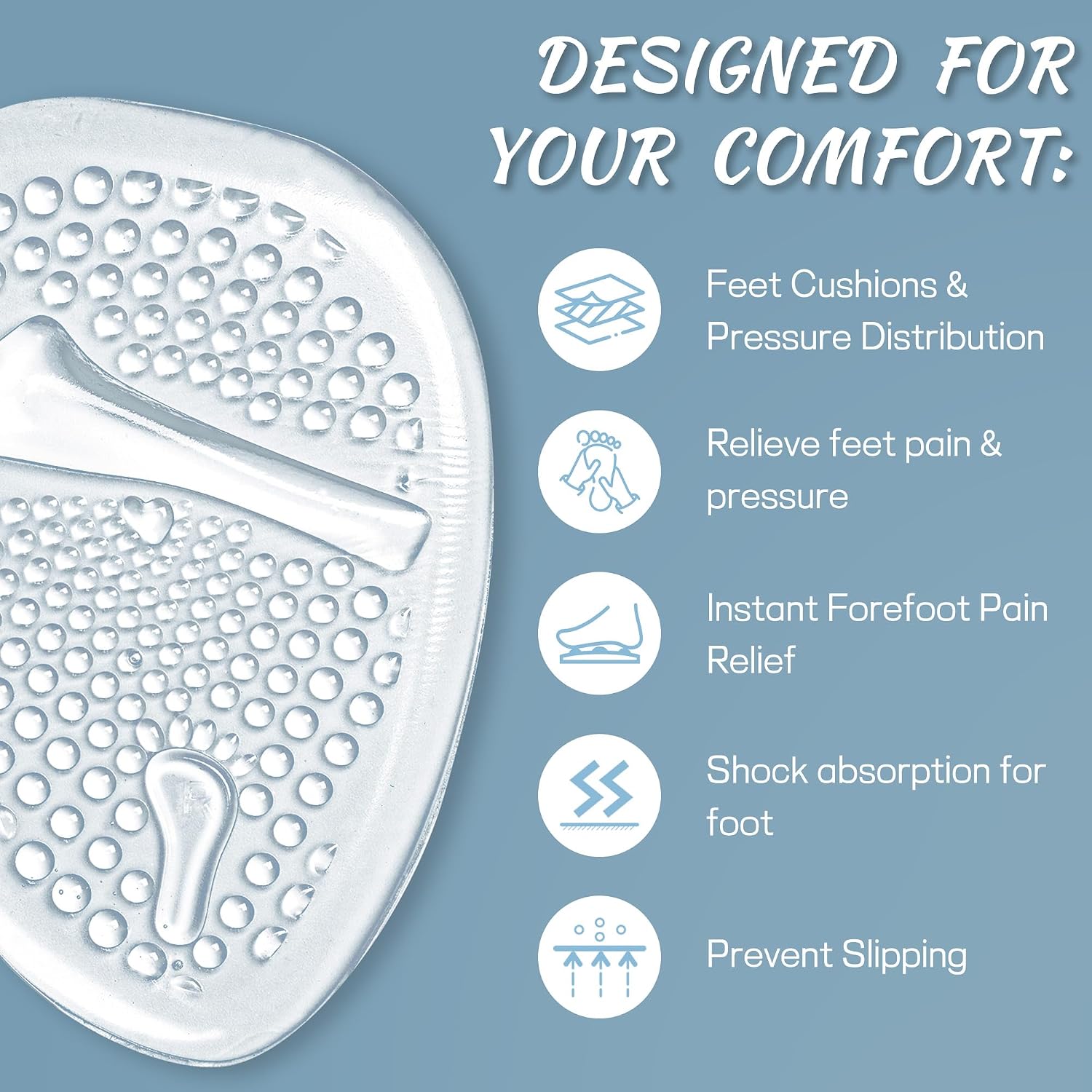 Ball of Foot Cushions,Metatarsal Pads,Reusable High Heel Inserts Best for Prevent Blisters and Sliping,Metatarsal Foot Pain Relief,for All Day Pain Relief and Comfort.