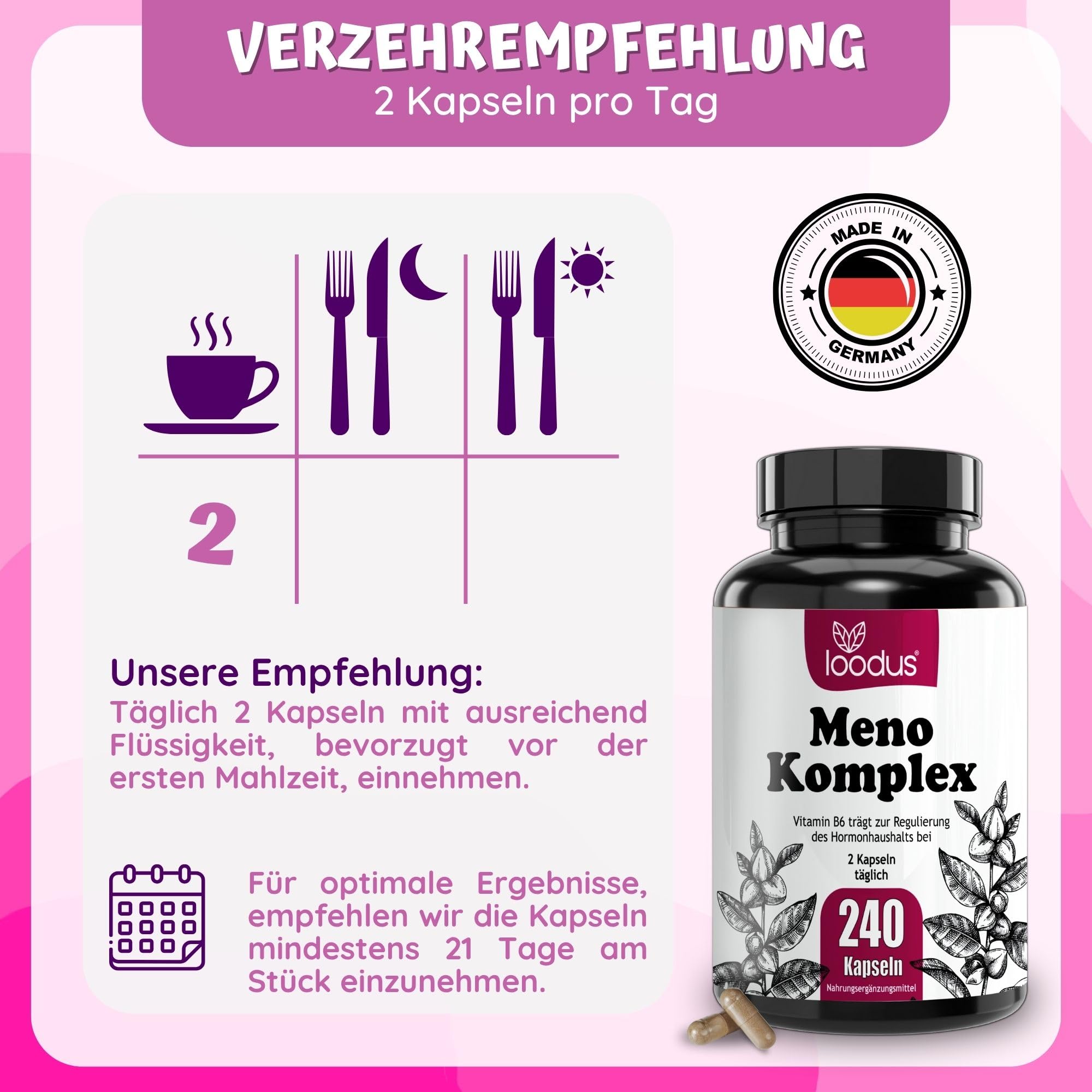 12fach Meno Komplex Wechseljahre Tabletten pflanzlich - Meno Balance Kur | 240 Yamswurzel Kapseln hochdosiert & Rotklee Kapseln + Ashwagandha Mönchspfeffer hochdosiert & B6 für Hormon Balance Frauen
