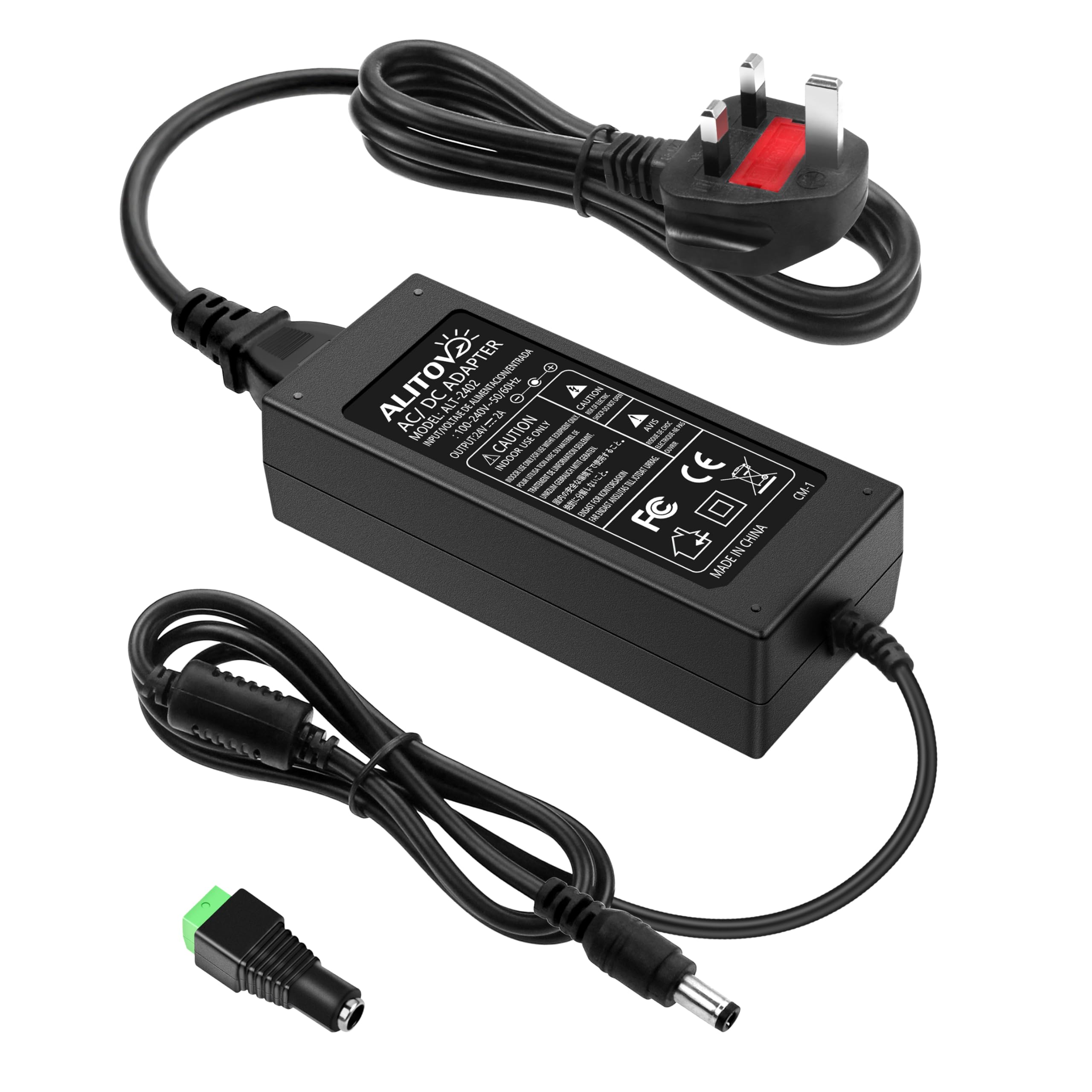 ALITOVE 24V DC Power Supply 2A 48W AC/DC Adapter 100~240V AC to DC 24 Volt 2 Amp Converter 24 vdc 2000mA 1.8A 1.5A 1.3A 1.2A with 5.5mmx 2.5mm 2.1mm Plug for LED Strip Light CCTV Camera DC Pump Fan