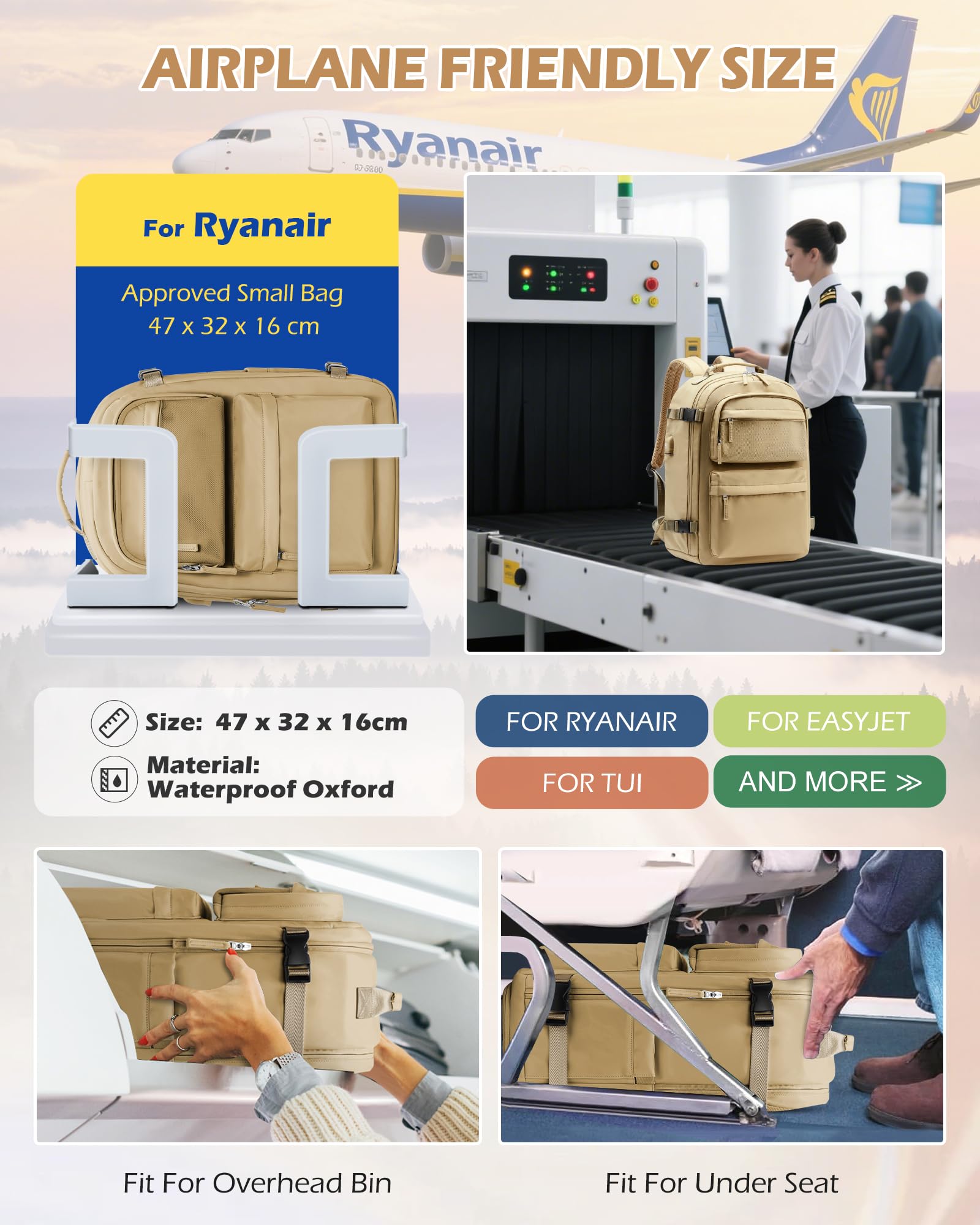 BJLFS Borse da Cabina per Ryanair 40×30×20 Zaino da Viaggio con Sottovuoto Bagaglio a Mano 40x20x25 Easyjet 45×36×20,Zaino con sistema di compressione,Zaino Casual per laptop da 14 pollici per scuola