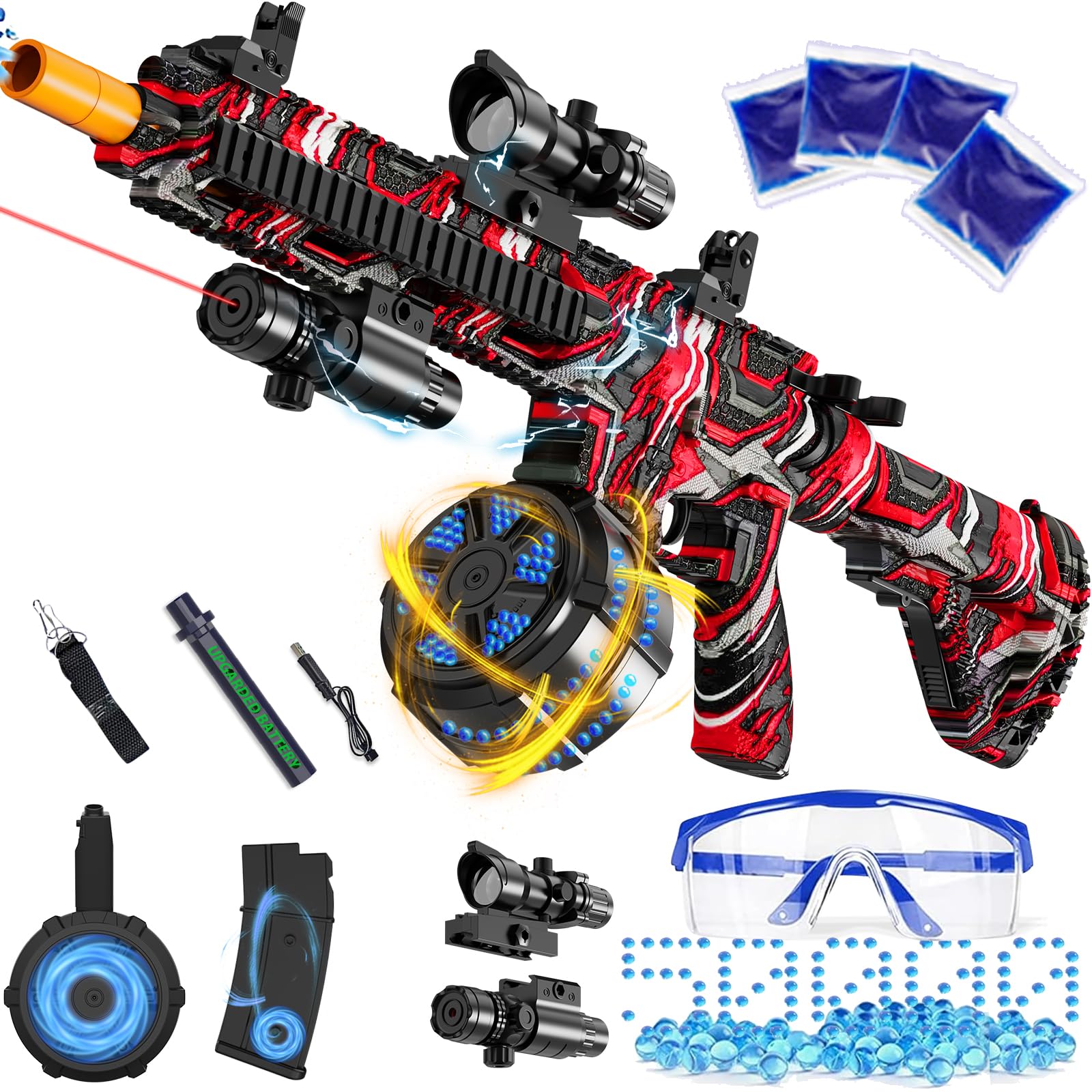 Electric Gel Ball Blaster, High Speed Automatic Splatter Ball Blaster with 50000+ and Goggles, Rechargeable Splatter Ball Toys for Outdoor Activities Game Party-Redblack