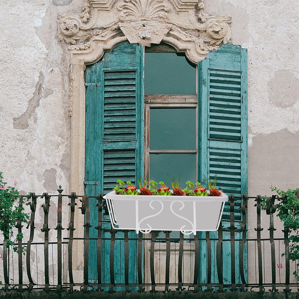BESPORTBLE Portavasi da Esterno 2 Pezzi in Ferro Bianco da Appendere Facile da Installare Supporto per Vasi da Balcone e Giardino per Piante in Vaso