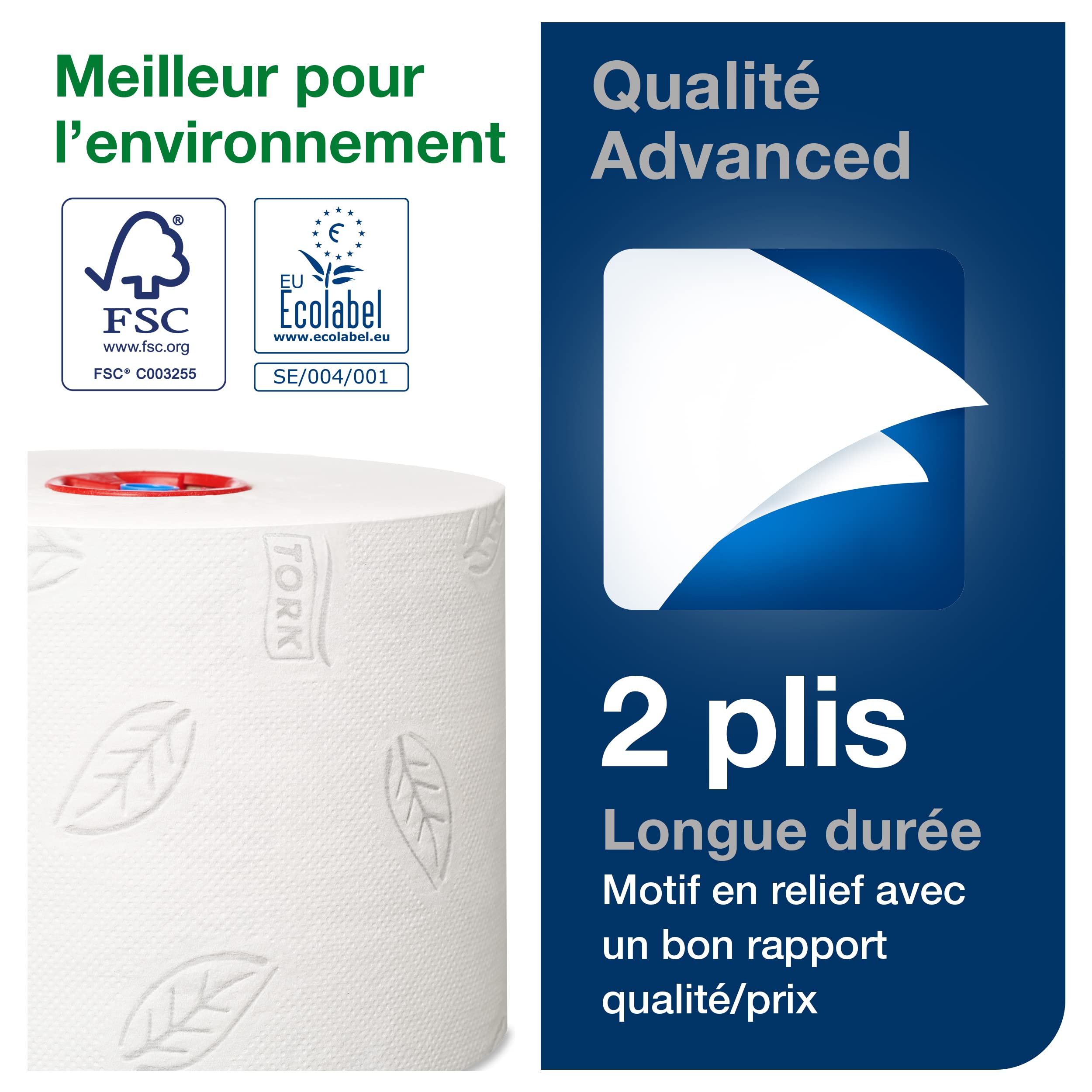 Tork 127530 Papier toilette rouleau / taille moyenne / Advanced / Compatible avec le système T6 / 2 plis / lot de 27 (27 x 100 mètres) | Advanced, taille moyenne, 2 plis, Compatible avec le système T6
