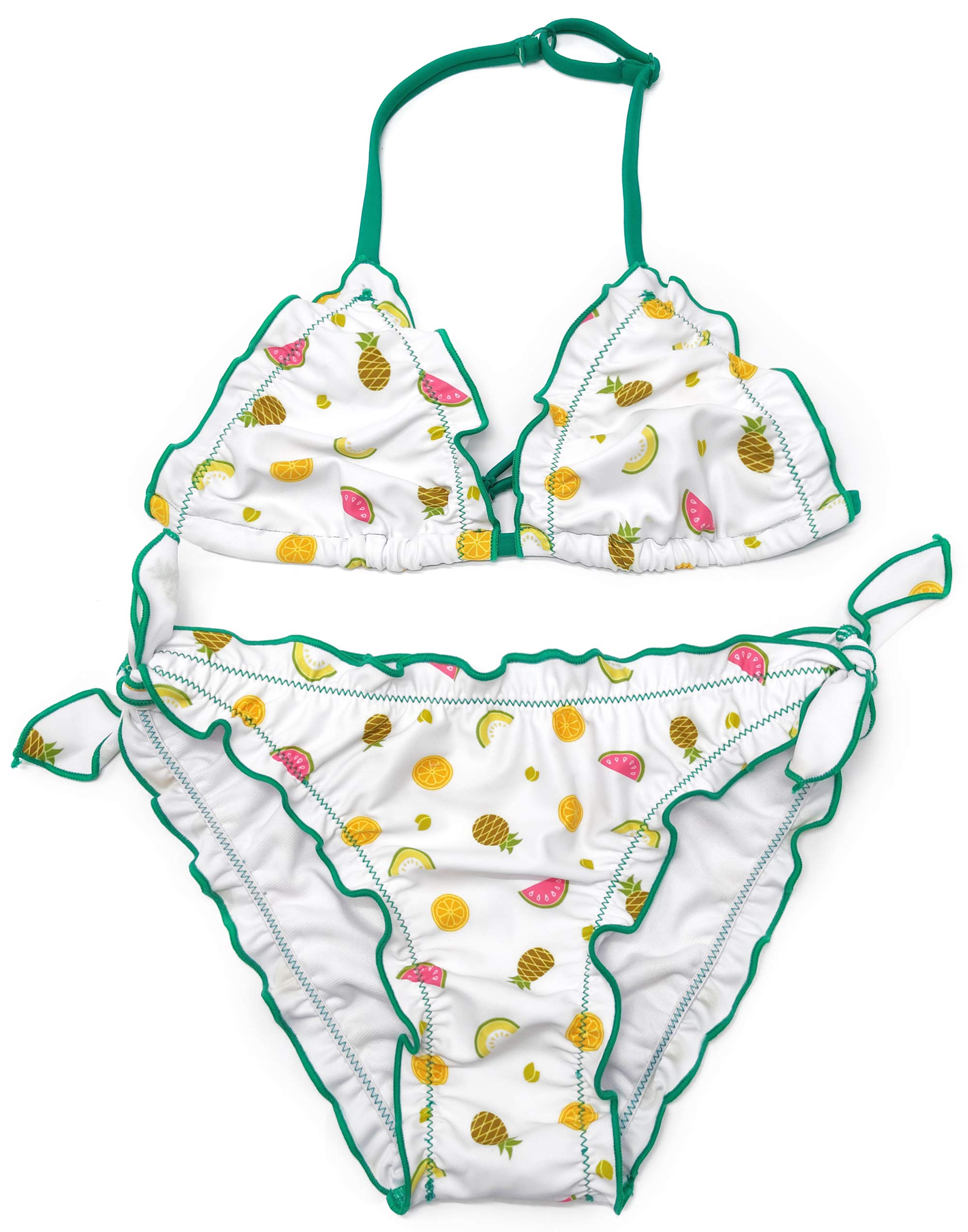 SHEKINI Trajes de baño de Dos Piezas para Niñas Halter Ajustable Triángulo Bikinitop Juguetón Impresa Bikini Playa Adecuado por Niña de 6 a 14 años