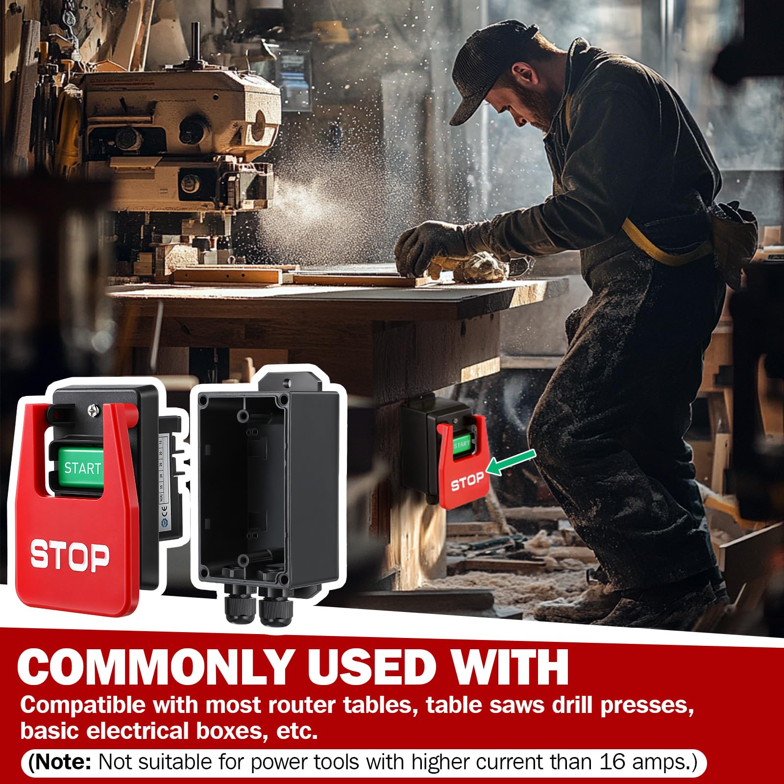 Dreyoo Interruttore on/off monofase da 120/230 V, interruttore on/off efficiente da 120 V 2 HP, interruttori di alimentazione di sicurezza con grande segnale di arresto a pagaia facile contatto per