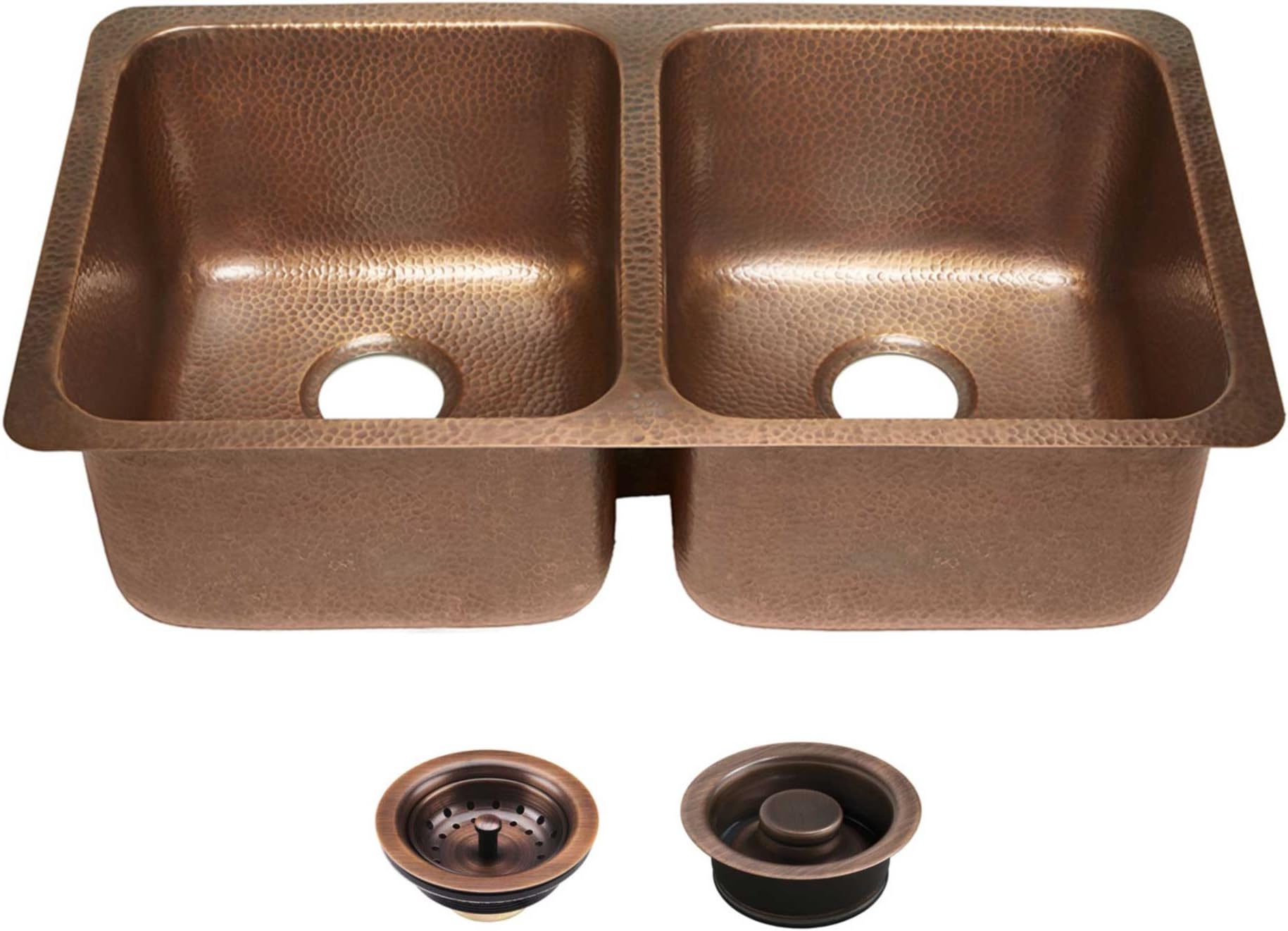 Sinkology SK204-32AC-AMZ-BD Kitchen Sink Kit With Strainer, 32.25" x 18.5" x 9.5", Antique Copper