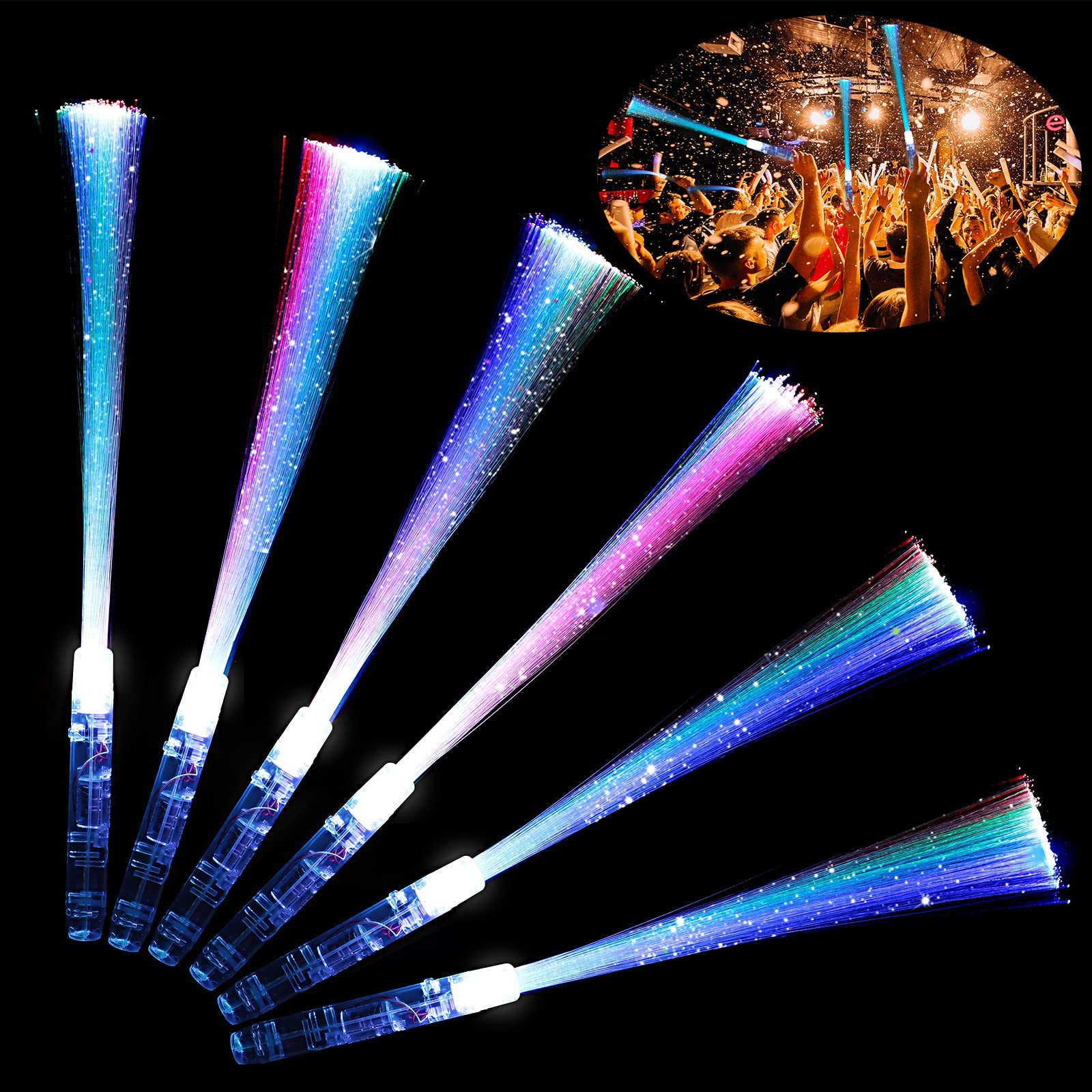 Buy 6 Pieces Fiber Optic Wand Glow Fiber Wands Flashing LED Light Fairy