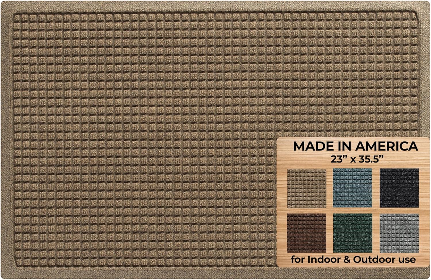 Bungalow Flooring Waterhog Door Mat, 2' x 3' Made in USA, Durable and Decorative Floor Covering, Skid Resistant, Indoor/Outdoor, Water-Trapping, Squares Collection, Camel