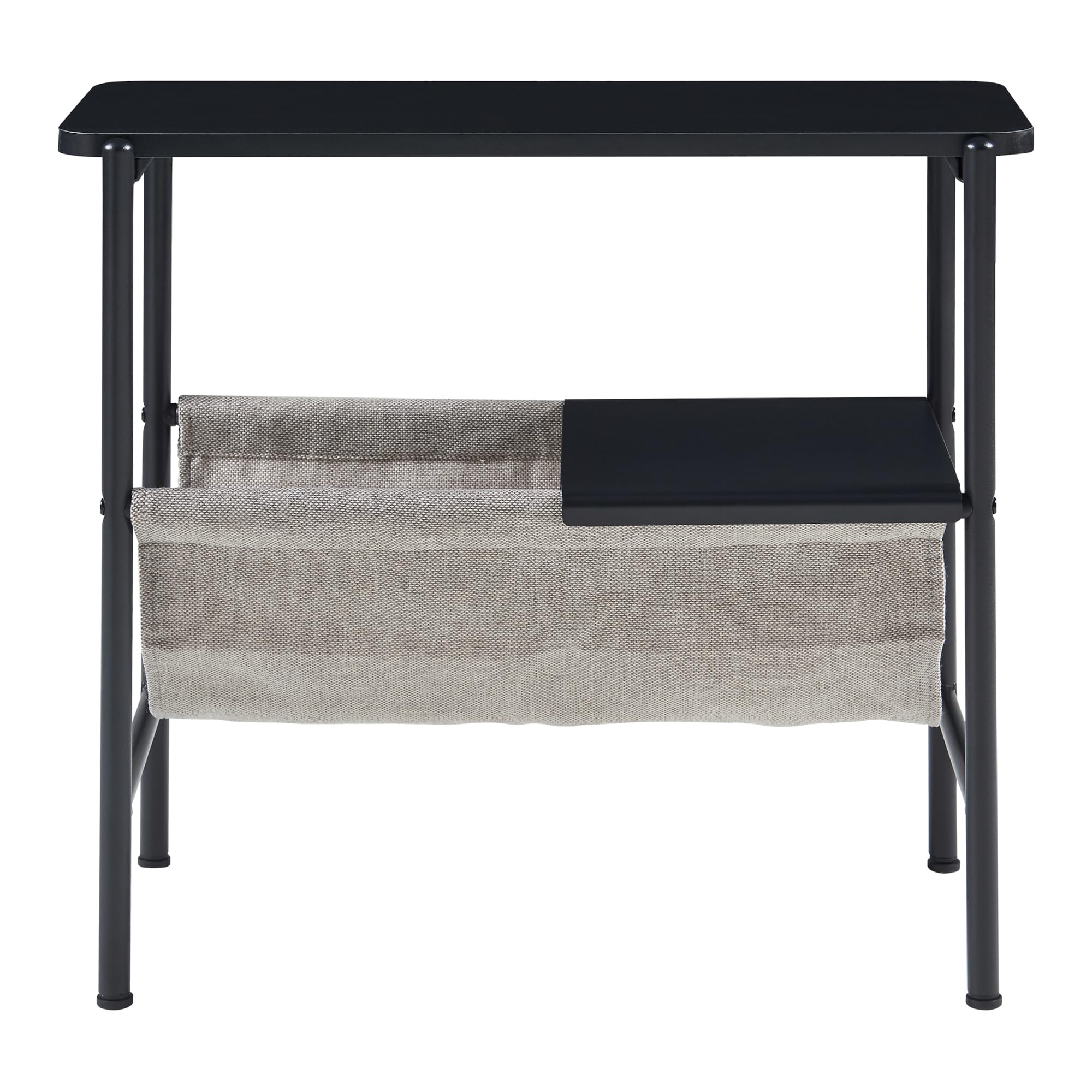 [en.casa] Tavolino Laterale da Divano Tavolo Basso con Piano Rettangolare Ripiano e Contenitore Portariviste in Tessuto Consolle Bassa 60 x 28 x 53 cm Nero/Grigio