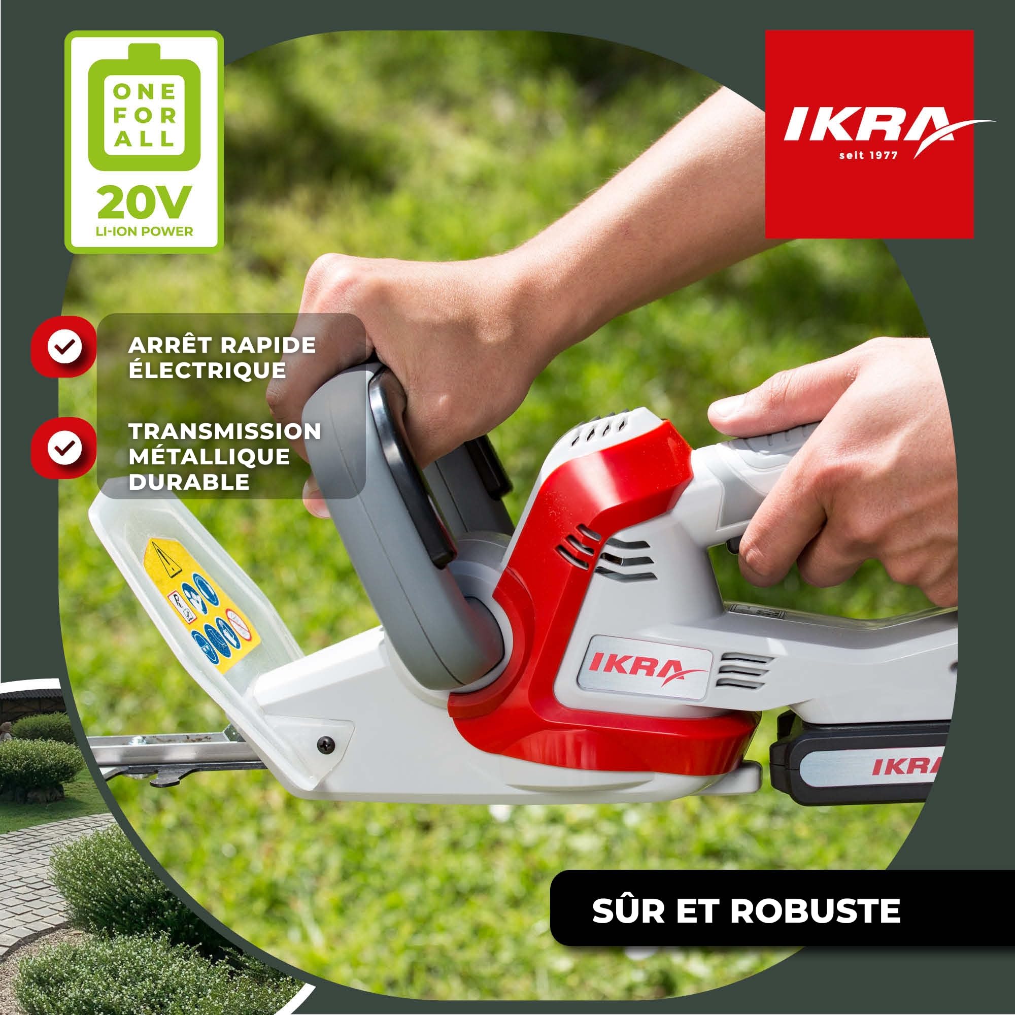 IKRA taille-haie sans fil IAHS 20-1, avec batterie 20 V 2,0 Ah et chargeur