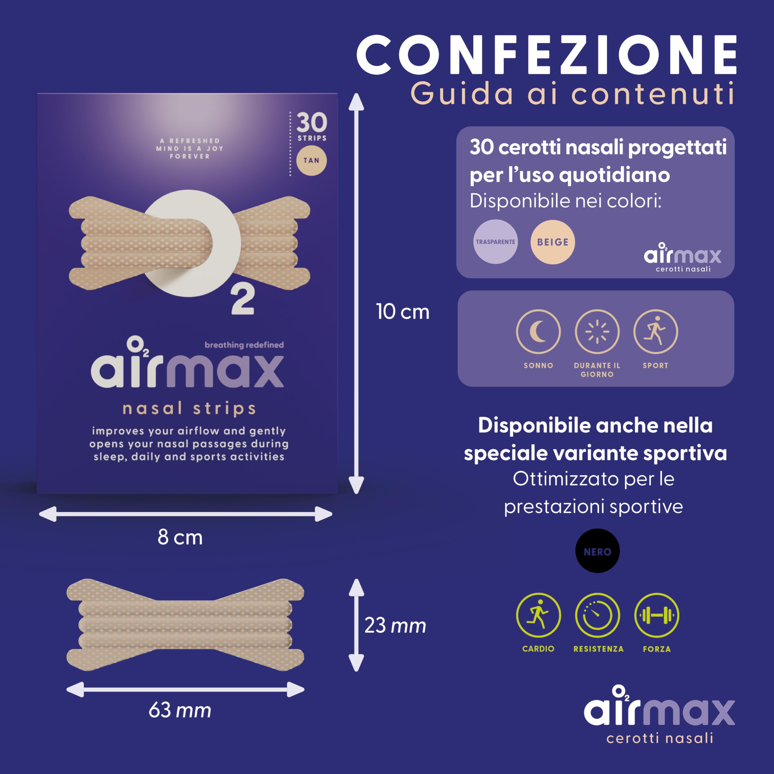 Air Max cerotti nasali - 30 pezzi Tan extra resistenti - Dormire meglio, anti russamento, allevia la congestione nasale e l'uso sport - Funziona all'istante - Aumentare il flusso d'aria