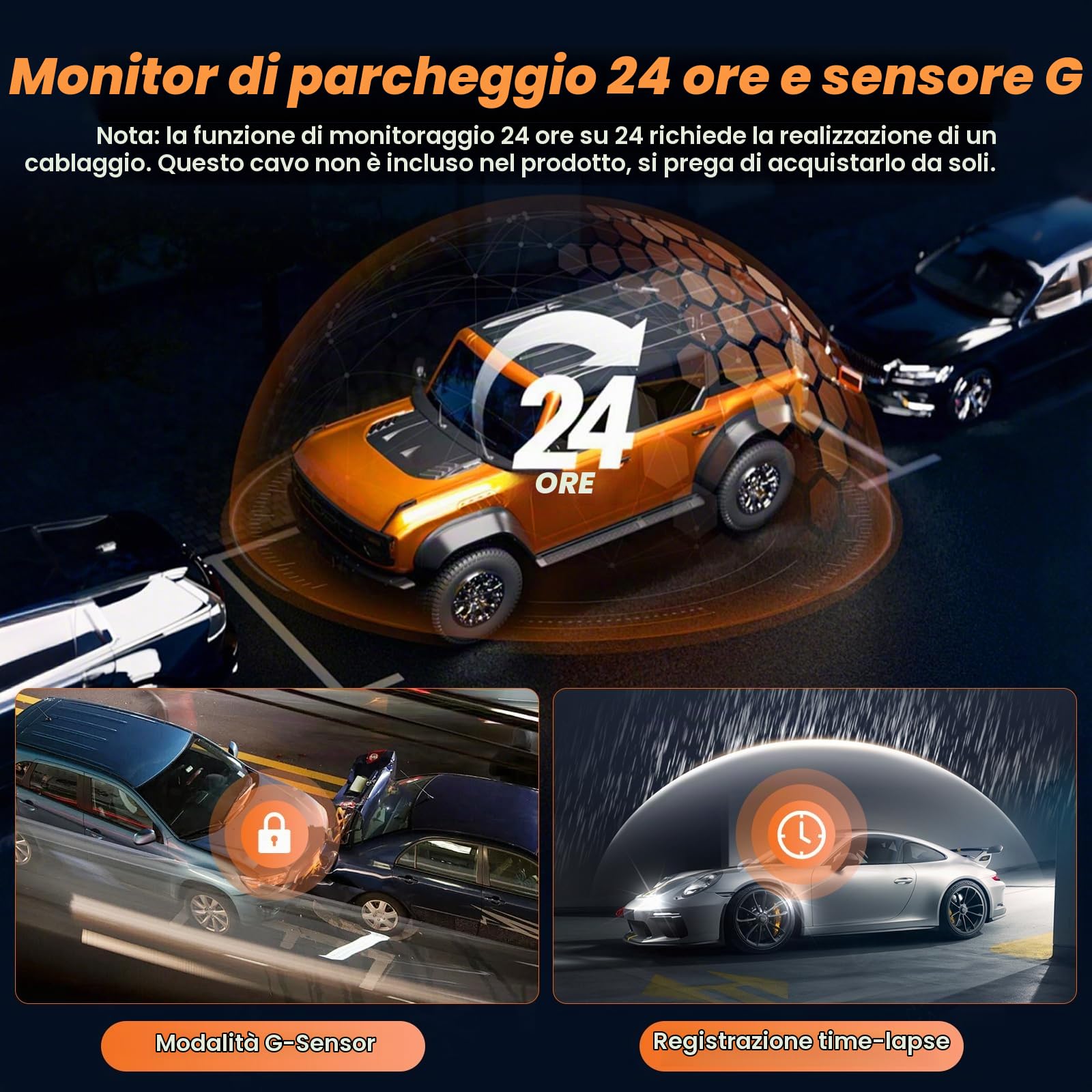 Roinvou Dashcam 2K Anteriore e Posteriore WiFi, IPS 3'' SD 64GB