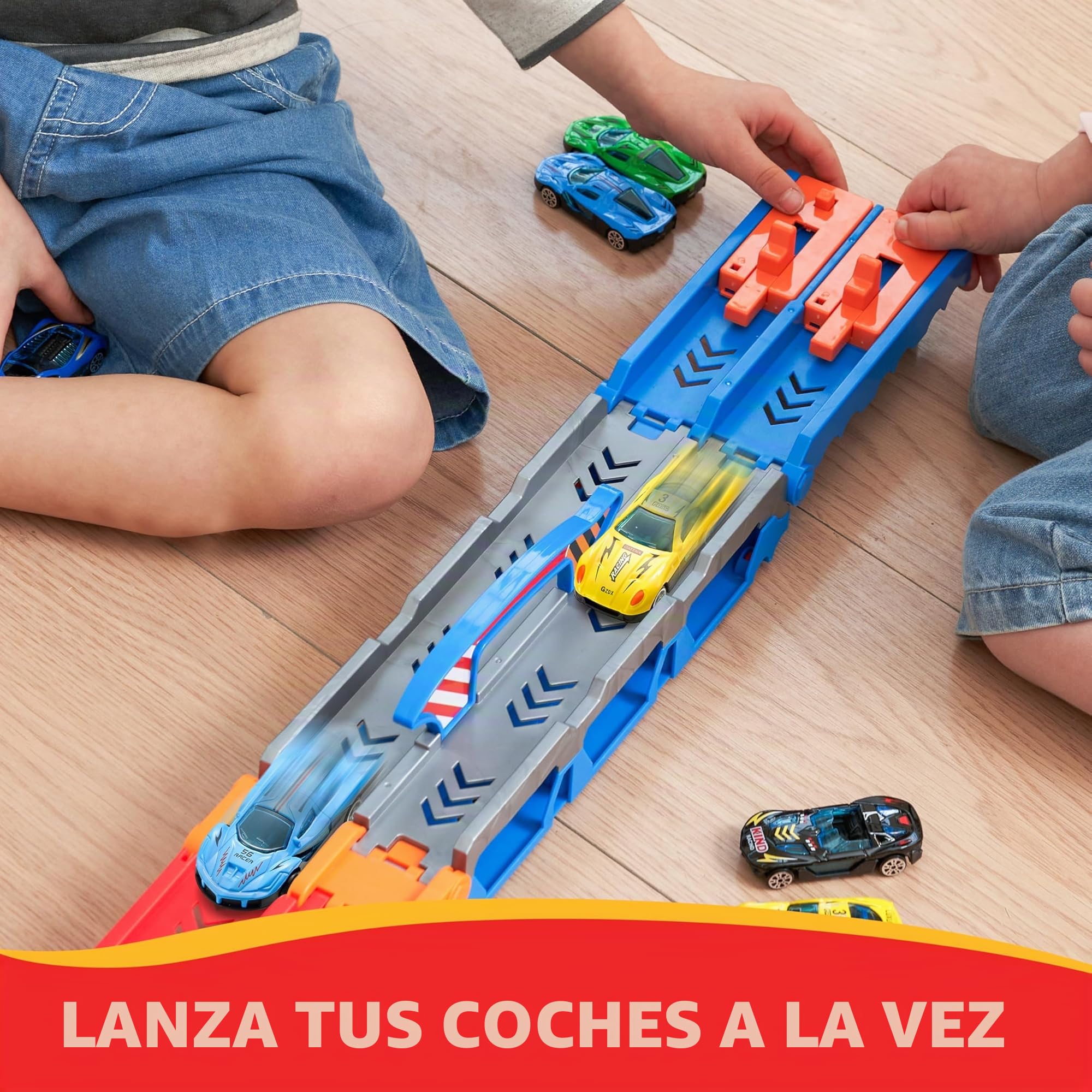 SYNCFUN Transport Race Truck Toy Cars, 2,4 metros gigante pista de carreras portador camión juguete, plegable 3 capas con 12 coches, luces y sonidos, regalo para 3, 4, 5, 6, 7 años, niños