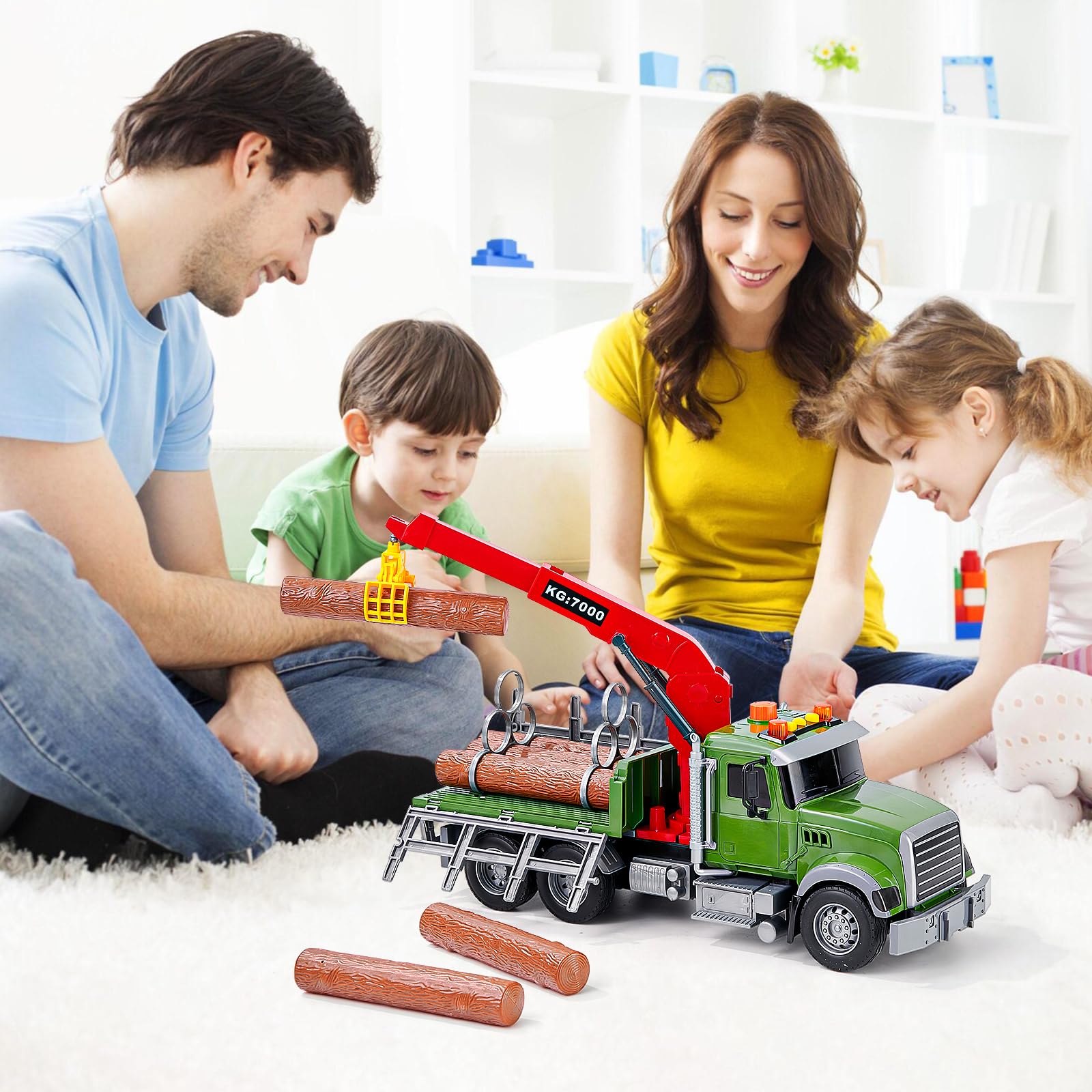 Tacobear Camion Transport de Bois 1:16 - Grand Véhicule Transporteur avec Lumière, Son et Grue de Chargement - Cadeau pour Enfants Garçons 3-6 Ans