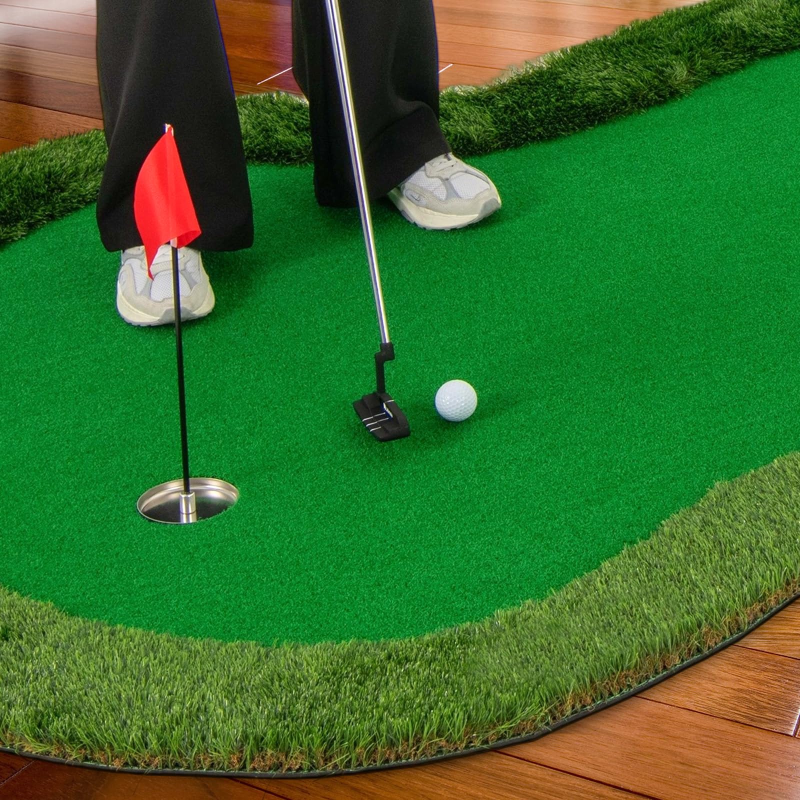 COSTWAY Putting Green, Tappetino da Interno per Putting con 3 Buchi e Palline da Golf, Tappetino da Golf per Casa, Ufficio, Giardino e Patio, 300 cm x 150 cm