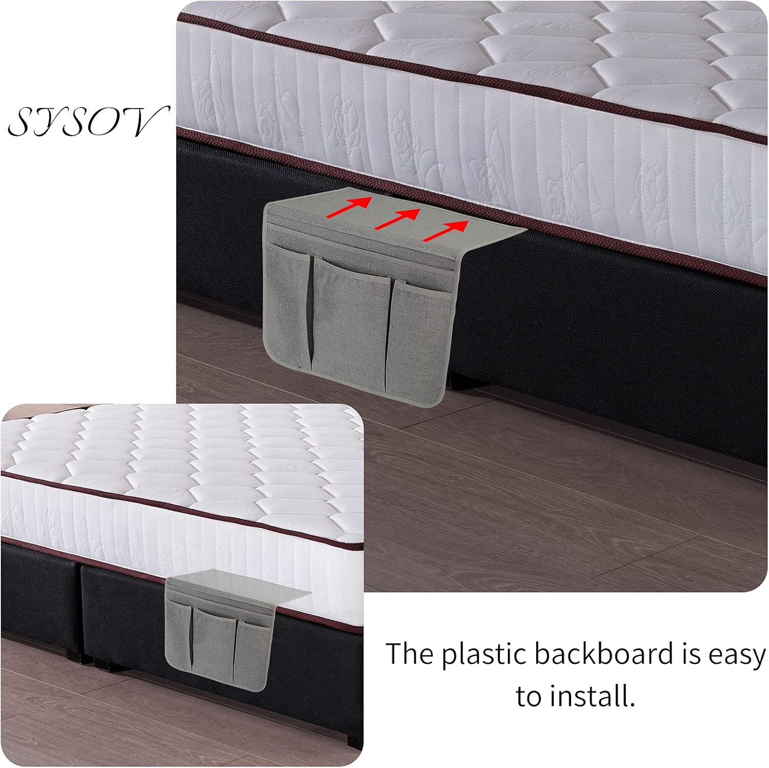 Bedside Caddy Bedside Storage Organizer Magazine Phone Tablet iPad Remote Holder, Organizer Caddy for Home College Dorm Bed, Sofa, Bunk Bed (Grey)