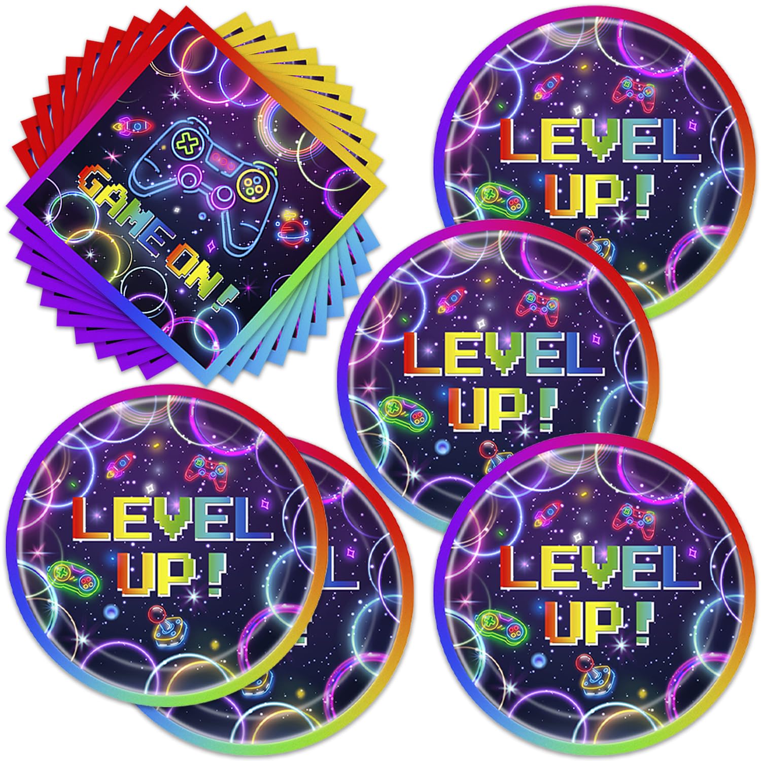 40pcs Video Game Party Supplies Video Game Plates and Napkins for Kids Boys Girls Neon Video Game On Birthday Party Favors Supplies