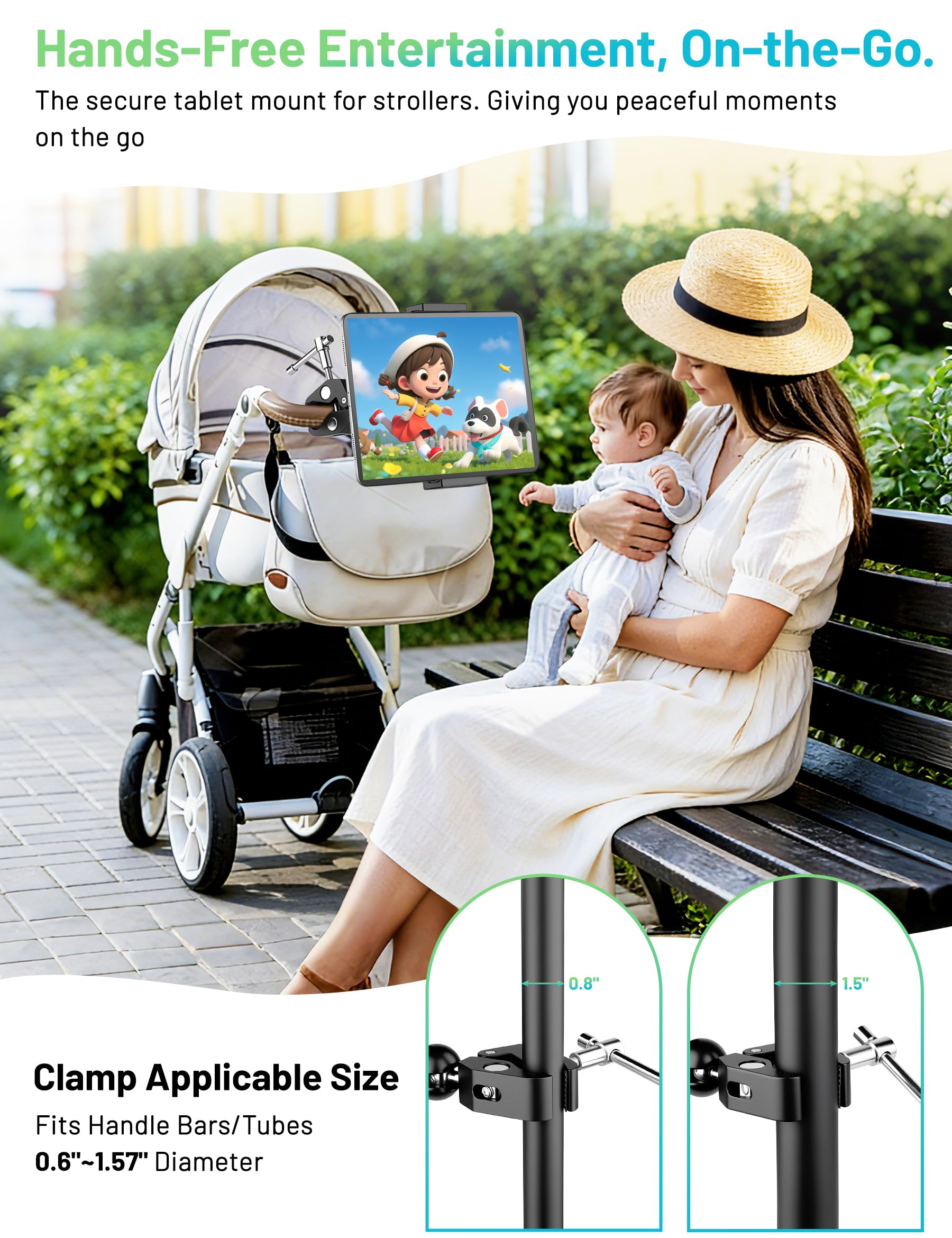 Support de tablette pour tapis roulant, support iPad, vélo d'appartement, support de guidon pour micro, poussette, fauteuil roulant, vélo elliptique, support de tablette pour iPad Pro Galaxy