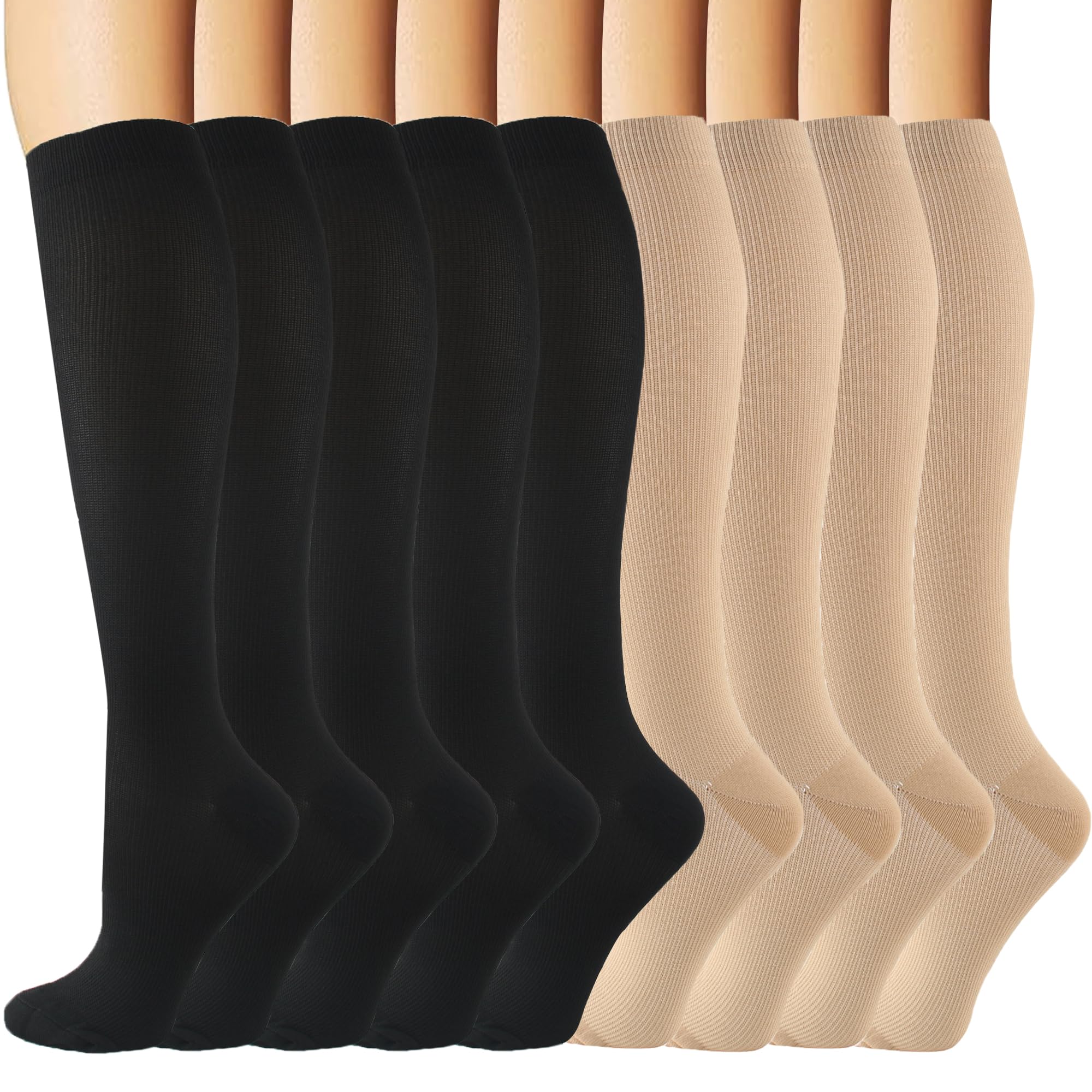 6 Pairs Compression Socks for Women and Men Circulation, 20-30 mmhg Support for Athletic Running, Hiking, Nurse, Recovery
