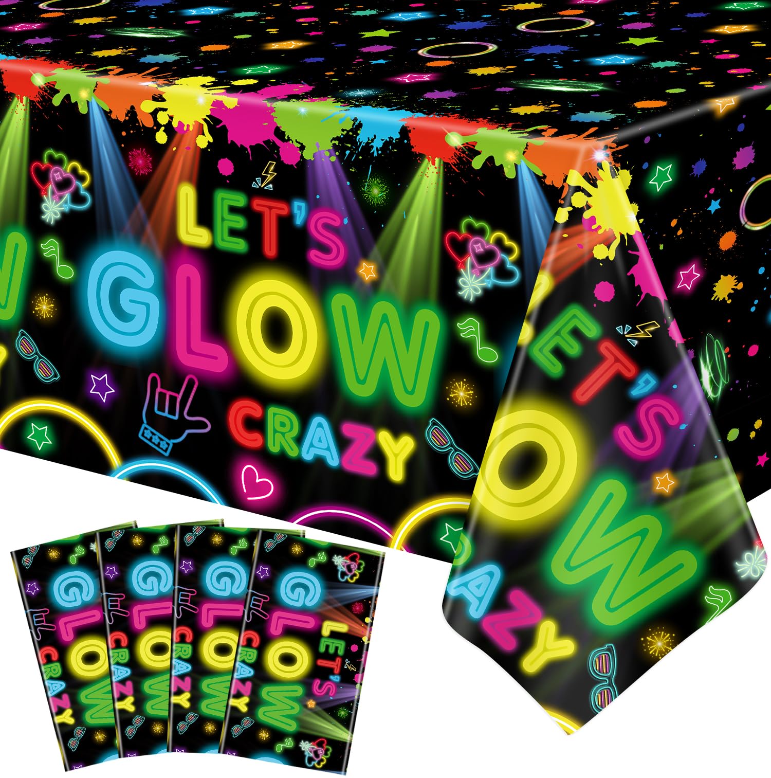Amazon.com: 4 Pack Glow Party Tablecloth Let's Glow Neon