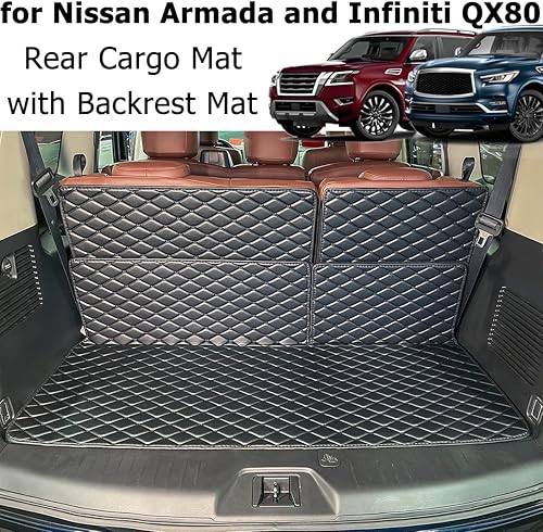 Miniatura 5 de Para Nissan Armada 2017-2024  11-13 Infiniti QX56  2014-2024 QX80 Alfombrilla de maletero y 2 fila 3 fila trasera alfombrilla de carga para respaldo