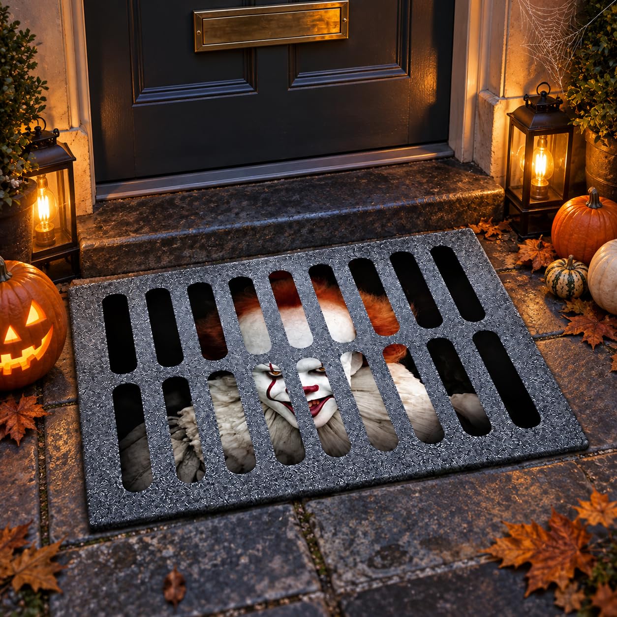 Halloween Spooky Clown Door Mat, Outdoor Horror Doormat Decorations