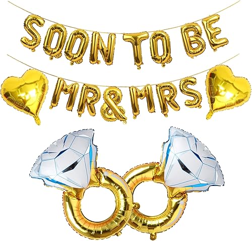 Miniatura 8 de SHUNTAI Globos dorados para decoración de fiesta de compromiso, globos dorados de 16 pulgadas con letras de Miss a Sra. Kit de pancartas de aluminio